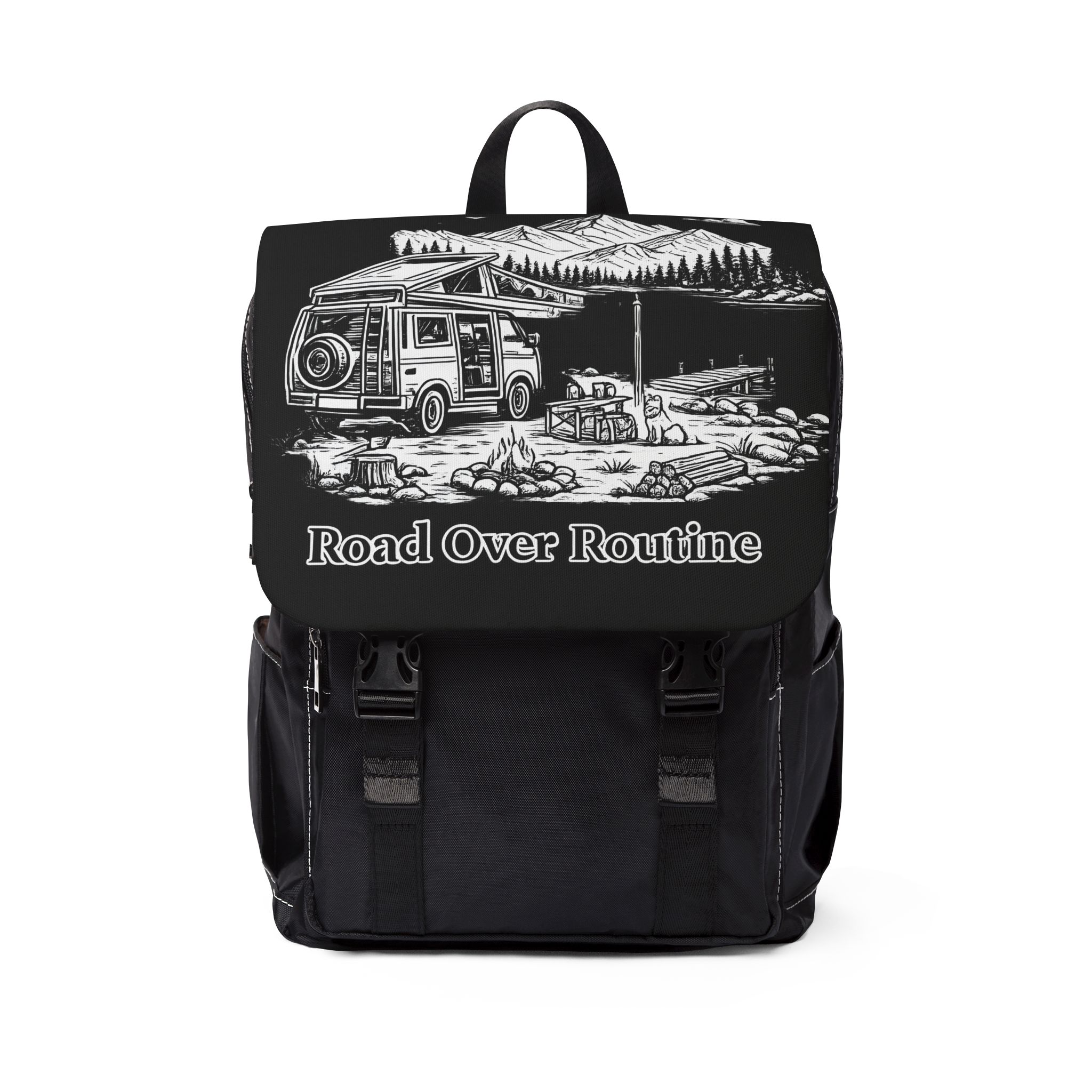 Unisex Casual Shoulder Backpack — "Road Over Routine" Design Minimal-Line