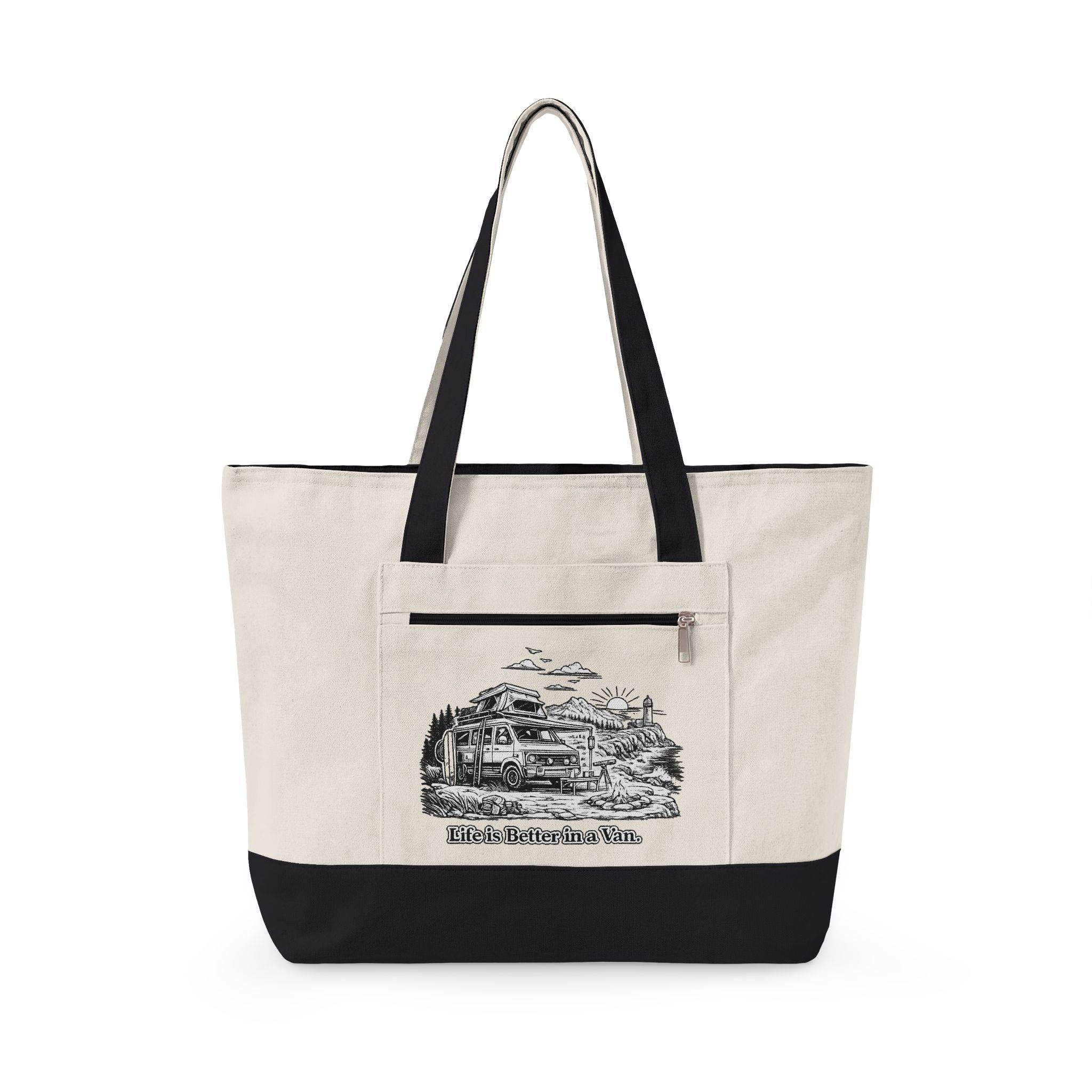 Zippered Canvas Tote — "Life Is Better In A Van" (Design Minimal-Line)