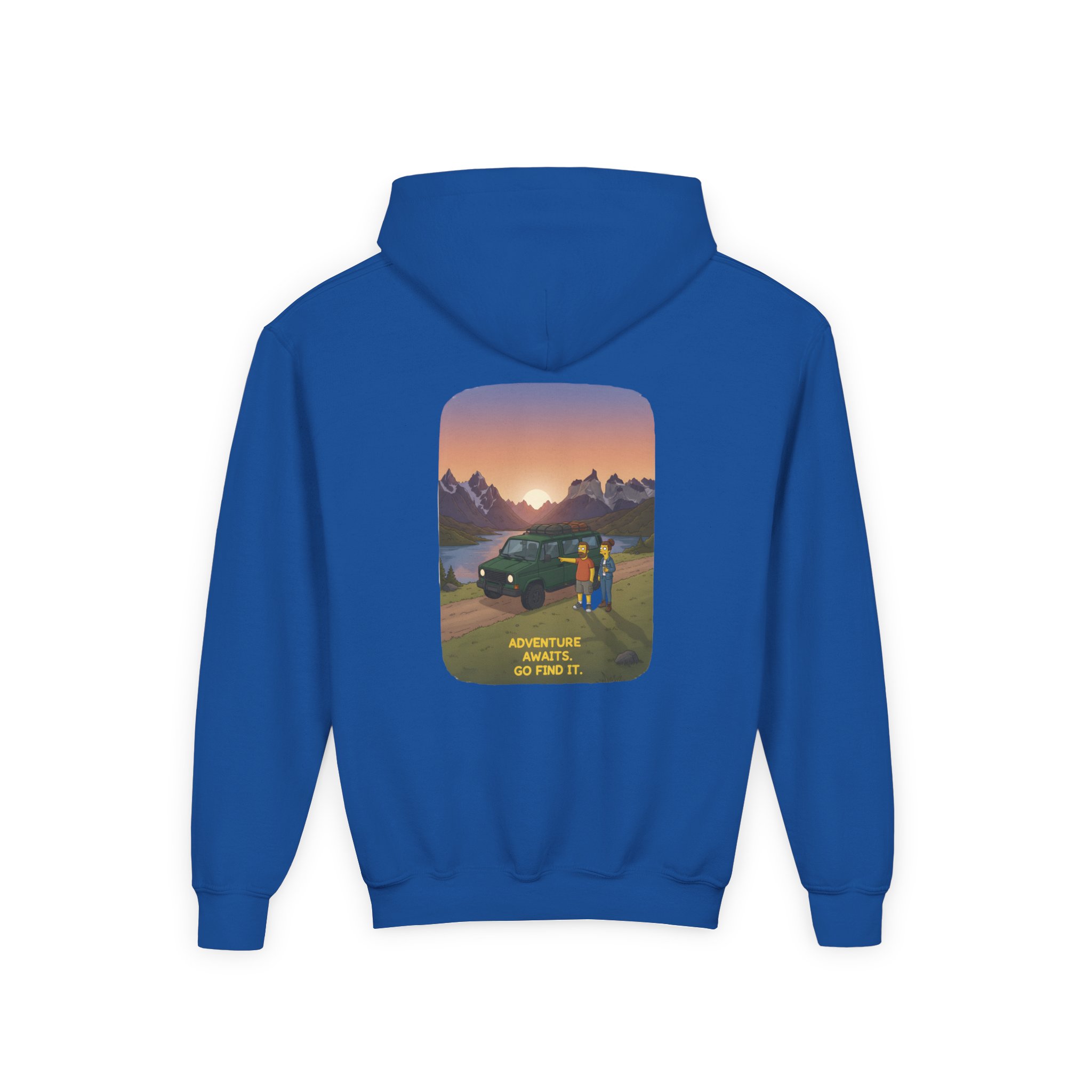 Youth Hoodie(Gildan) – "Adventure Awaits-Go Find It" (Design Sitcom-Line)
