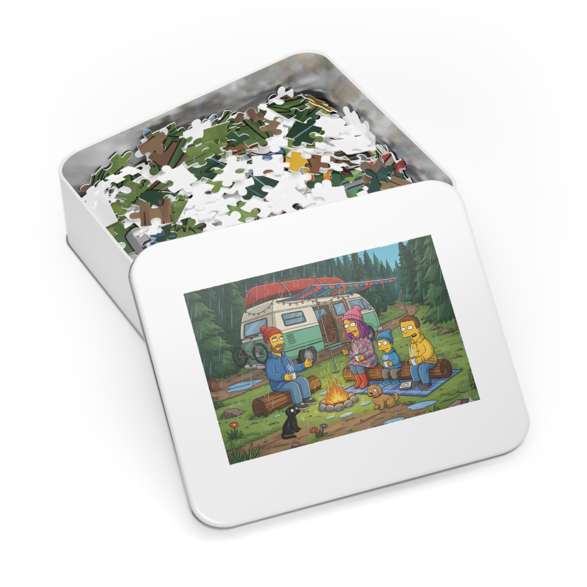 Jigsaw Puzzle with Tin — Outdoor Camper Scene