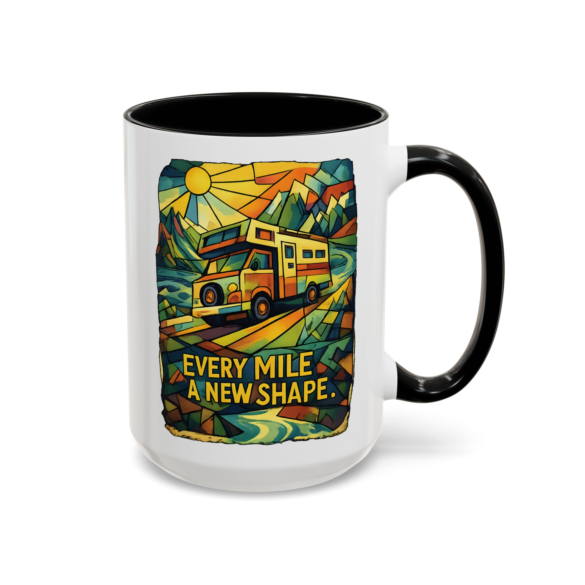 3374237920341297633_2048.jpeg Accent Coffee Mug (11, 15oz) — "Every Mile A New Shape" Design Cubic-Line