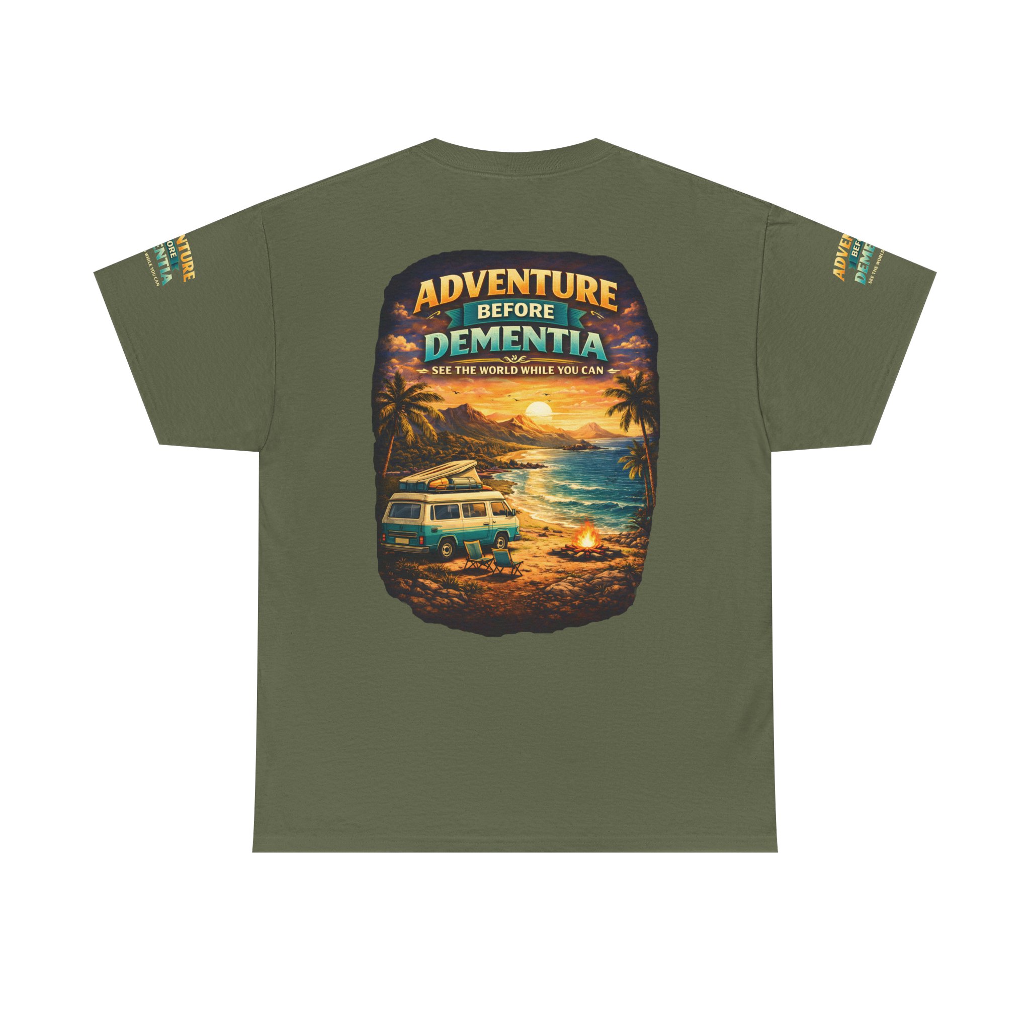 Unisex Heavy Cotton Tee — "Adventure Before Dementia" Design Scenic-Line