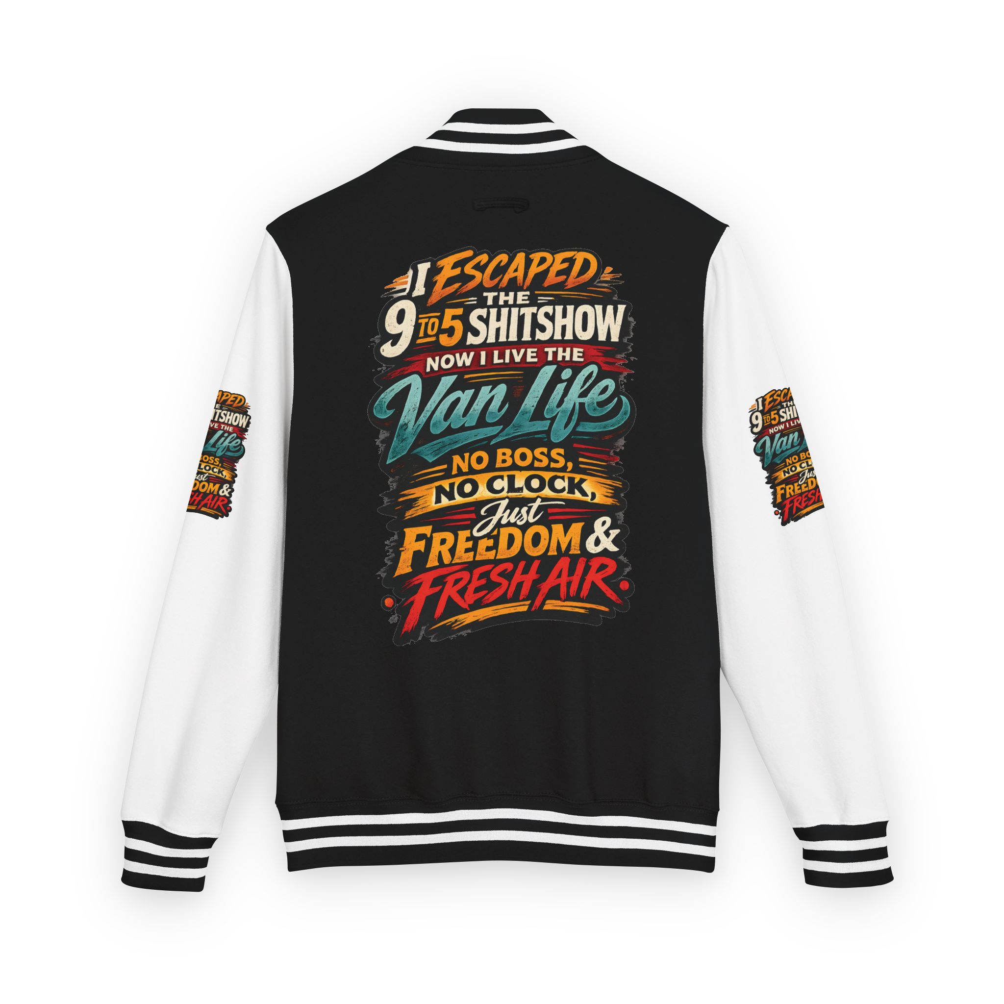 Unisex Heavyweight Letterman Jacket — "I Escaped The 9 To 5" Design F**K-Line