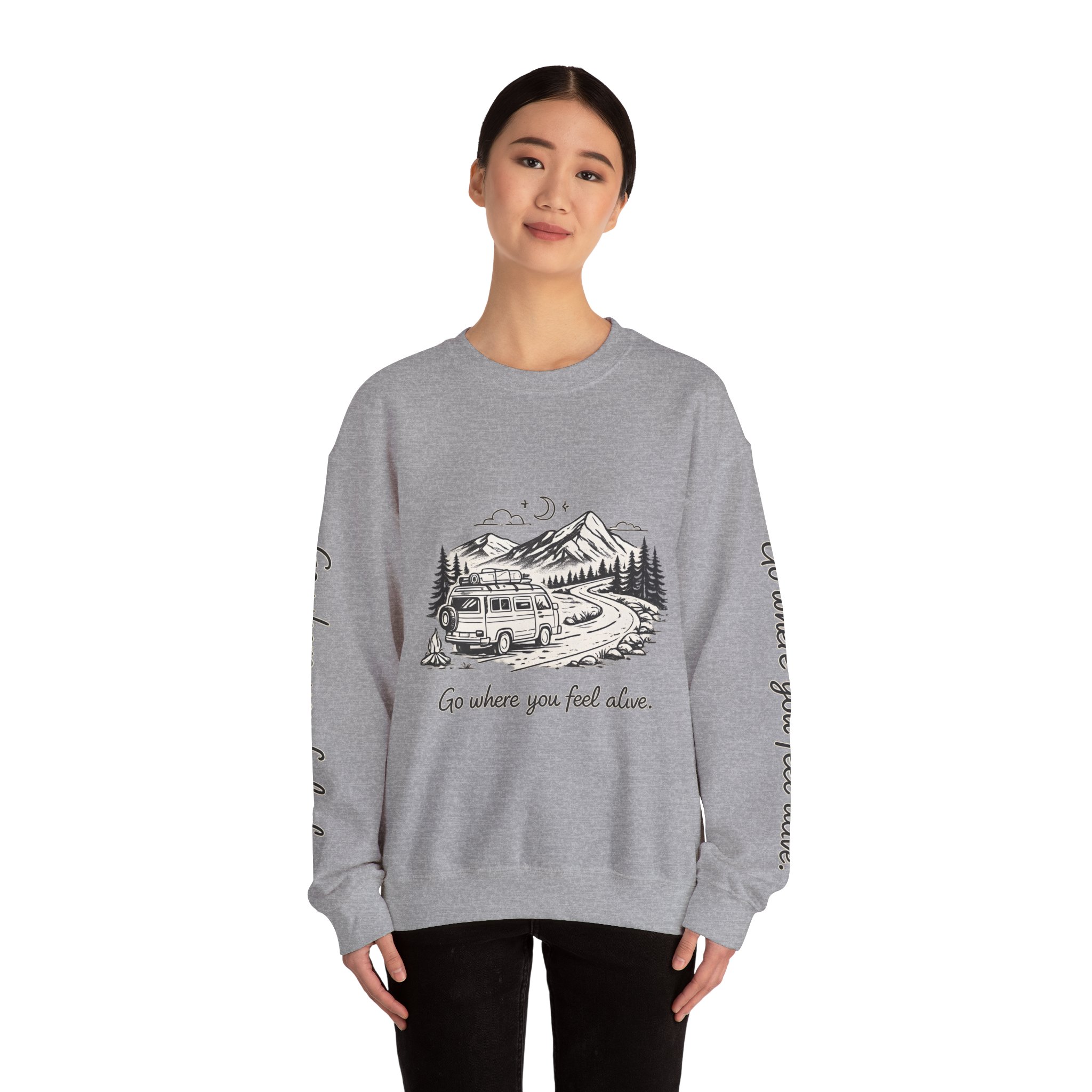 Unisex Heavy Blend™ Crewneck Sweatshirt — "Go Where You Feel Alive" Design Minimal-Line