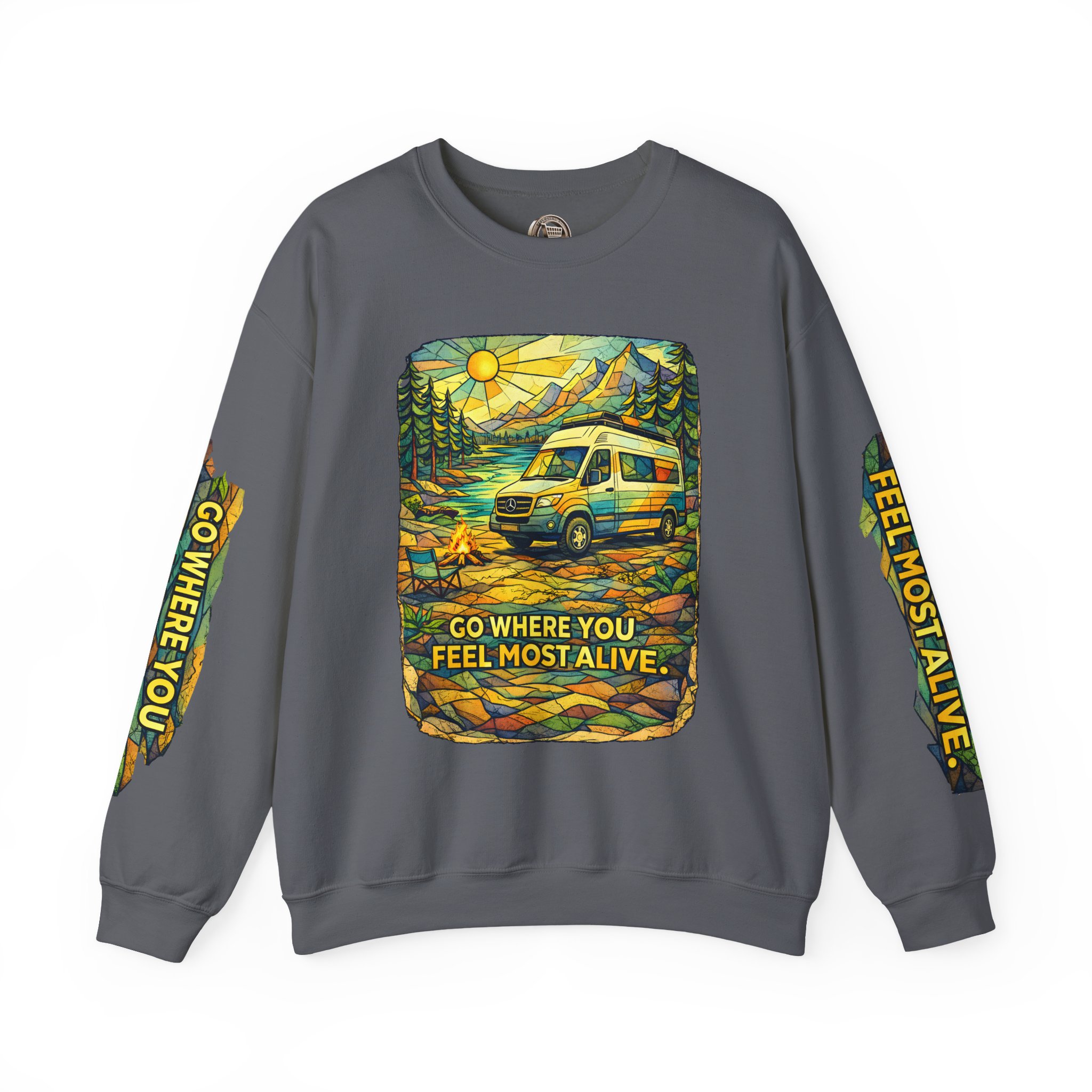 Unisex Heavy Blend™ Crewneck Sweatshirt — "Go Where You Feel Most Alive" Design Cubic-Line