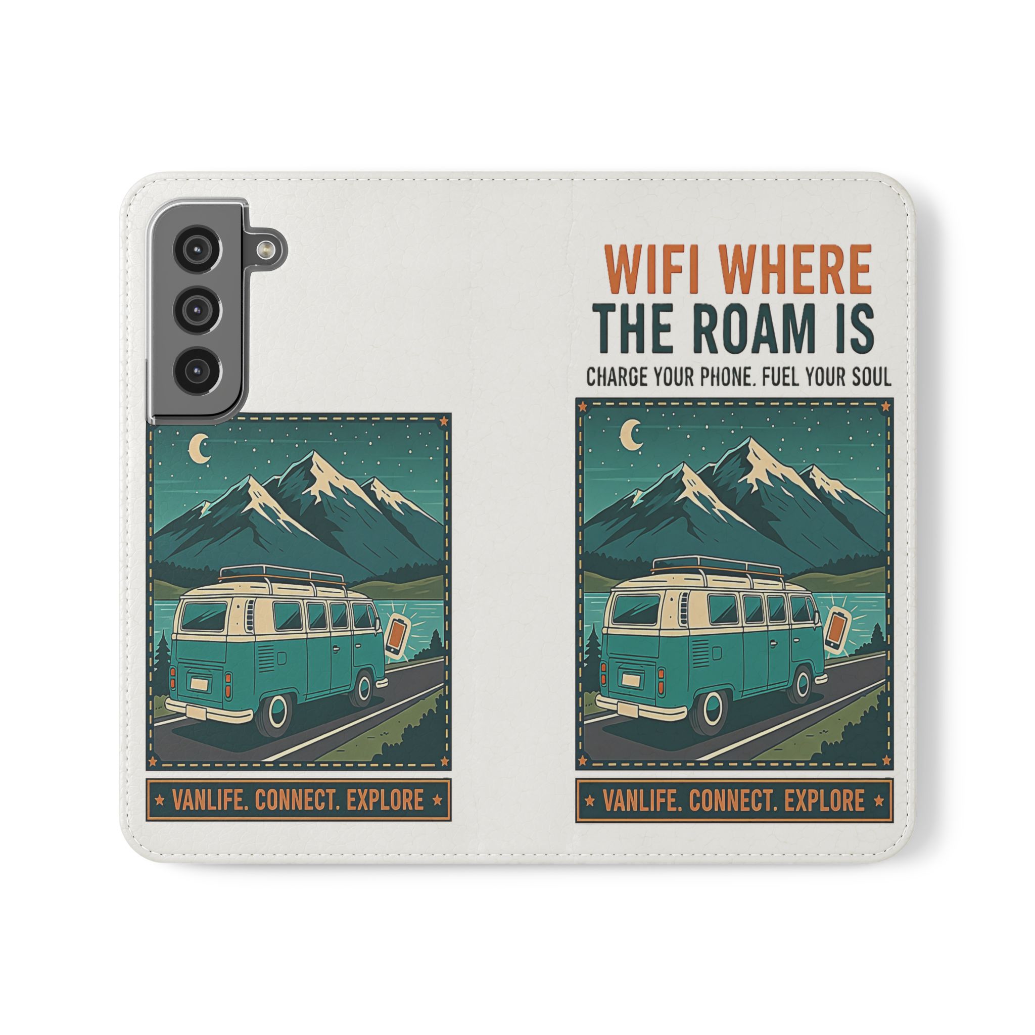 Flip Phone Case — “WiFi Where the Roam Is” Vanlife Wallet Case