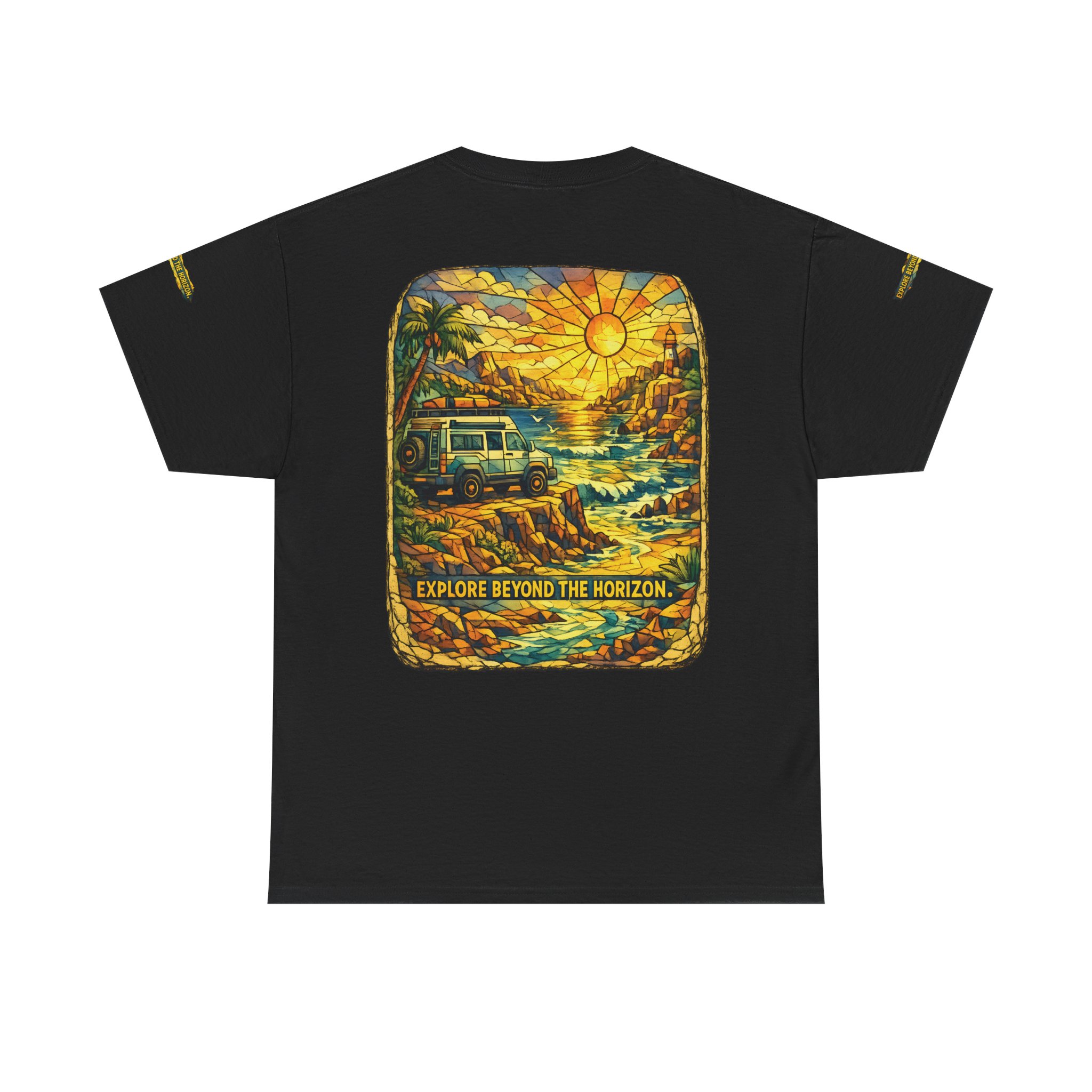 Unisex Heavy Cotton Tee — "Explore Beyond The Horizon" Design Cubic-Line