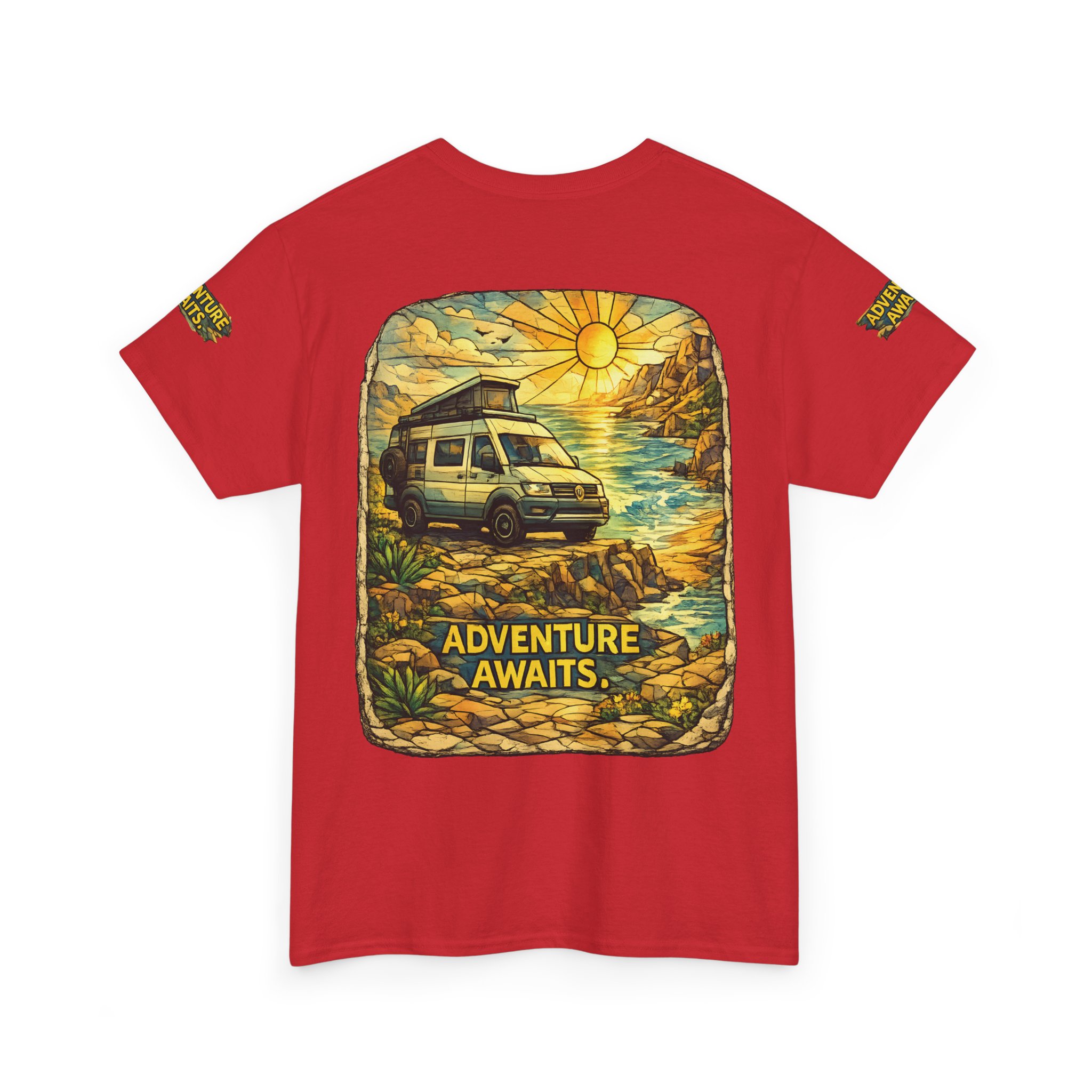 Unisex Heavy Cotton Tee — "Adventure Awaits" Design Cubic-Line