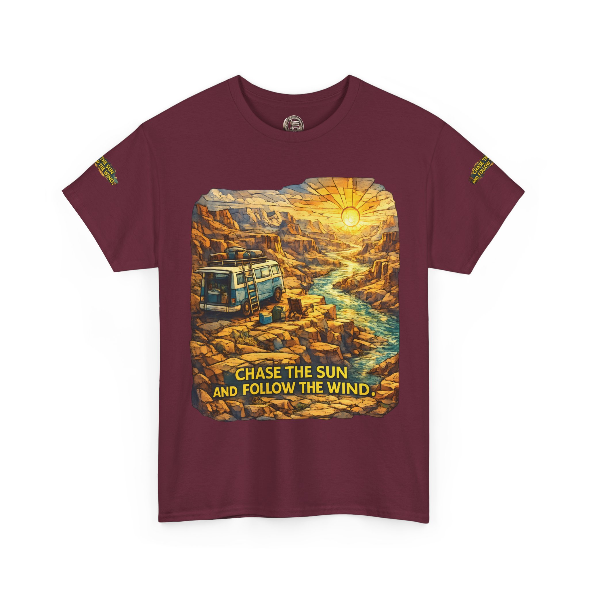 3390325329716999206_2048.jpeg Unisex Heavy Cotton Tee — "Chase The Sun And Follow The Wind" Design Cubic-Line