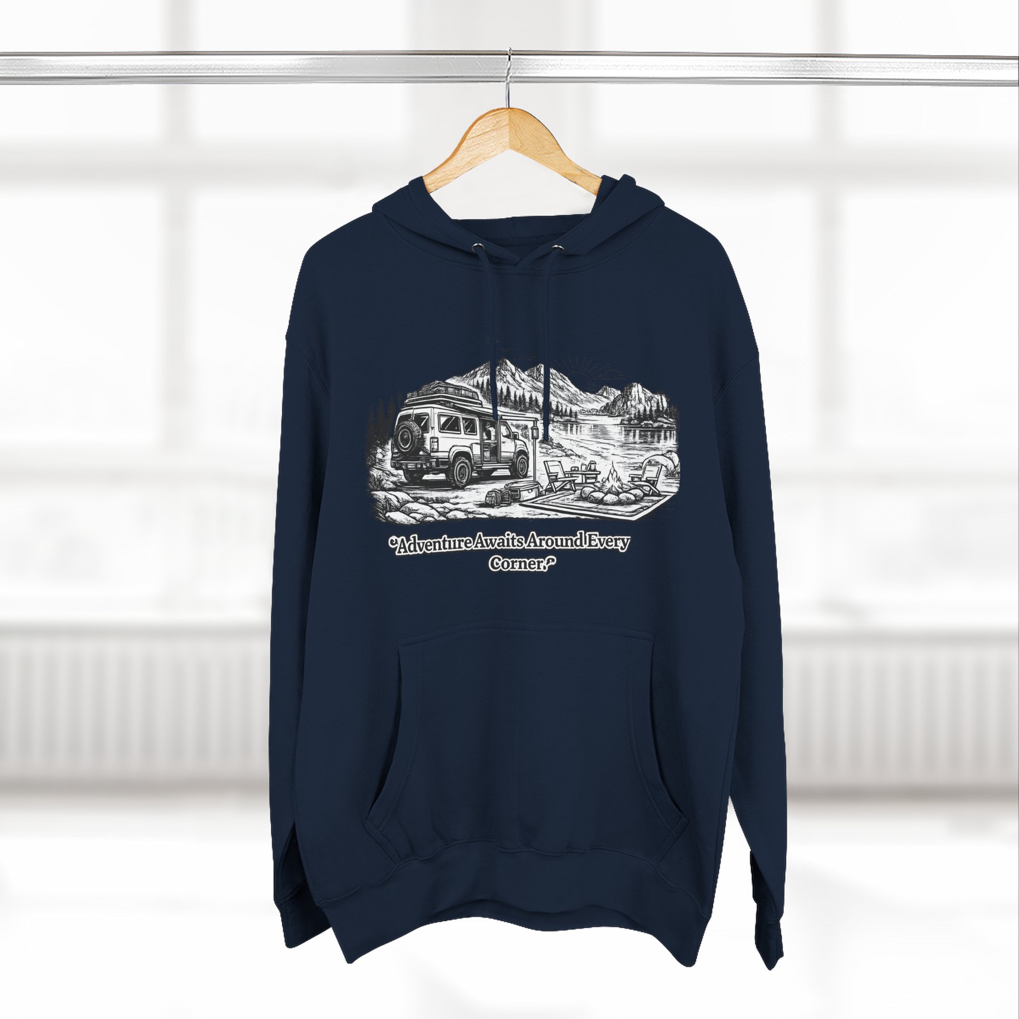 339256609246699165_2048.jpeg Three-Panel Fleece Hoodie - "Adventure Awaits Around Every Corner" Design Minimal-Line