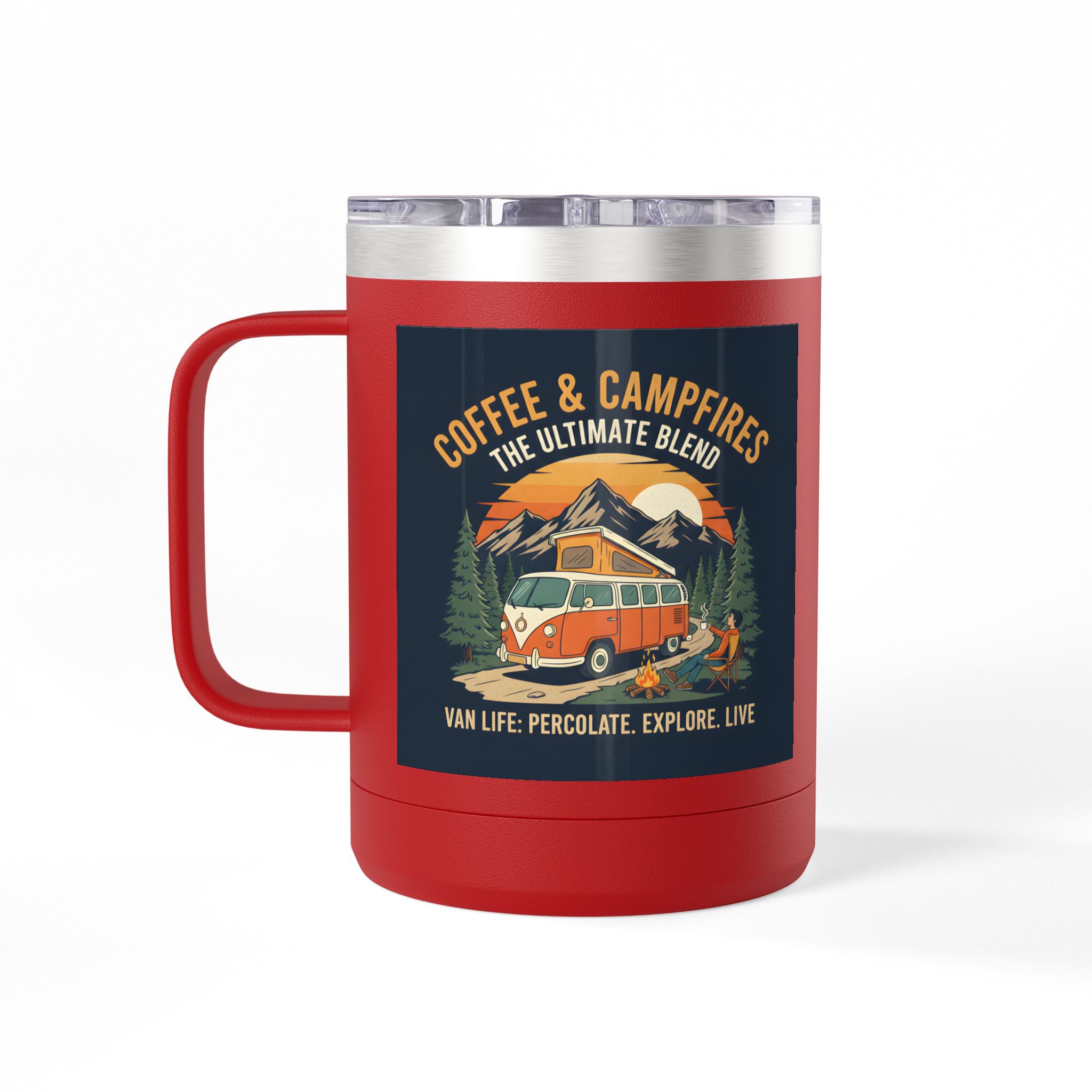 Coffee Mug Tumbler, 15oz — “Coffee & Campfires: The Ultimate Blend”