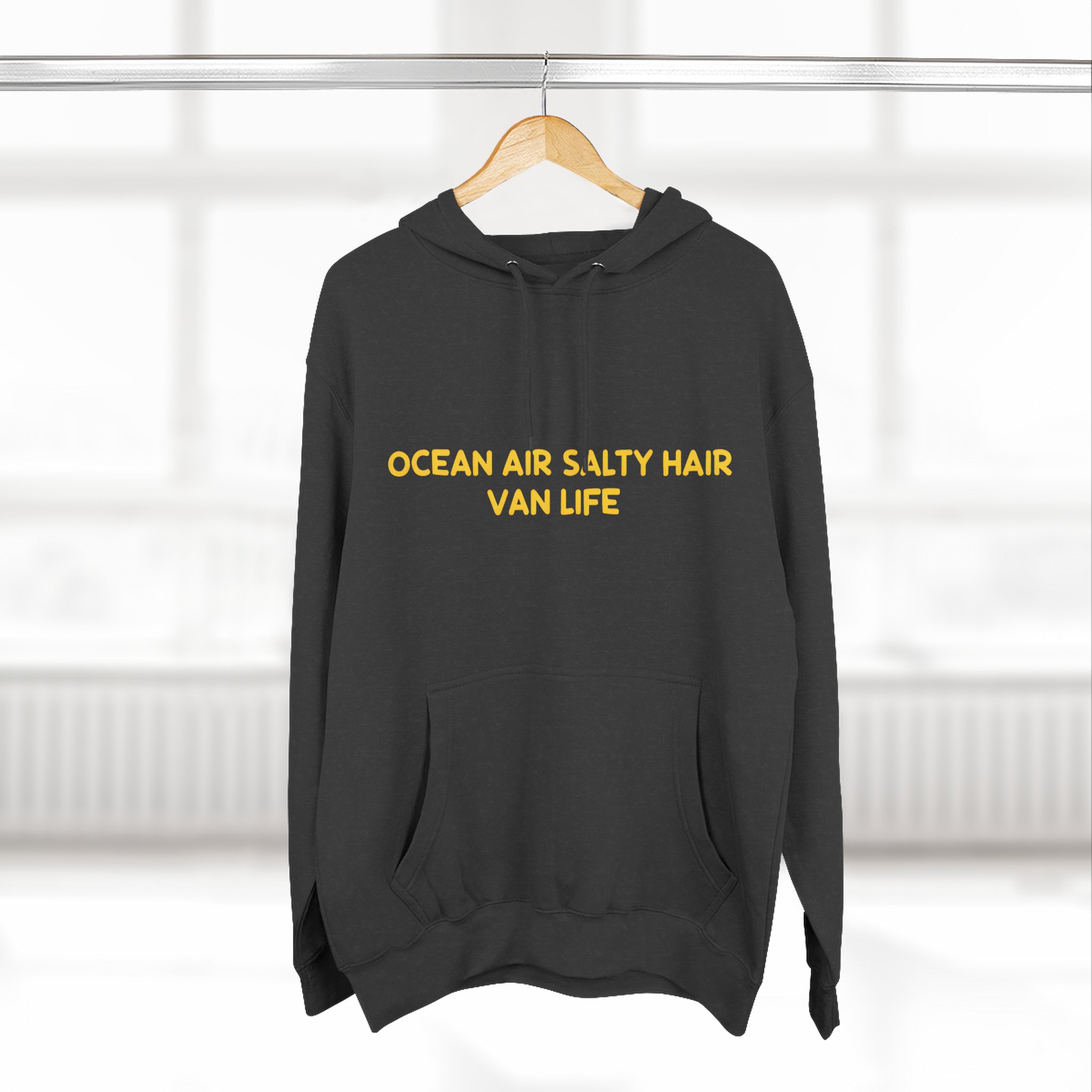 Three-Panel Fleece Hoodie - "Ocean Air Salty Hair Van Life" Design Sitcom-Line