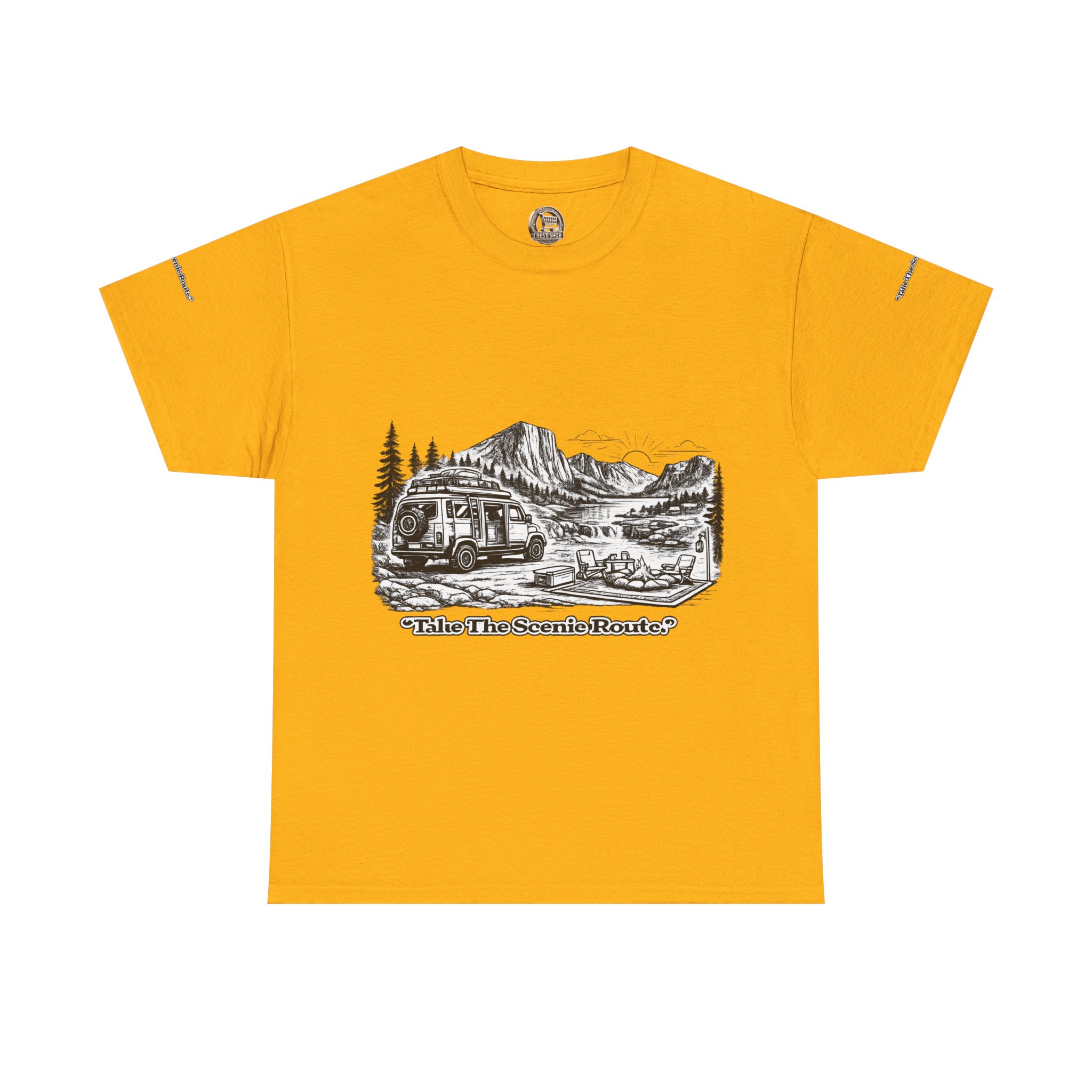 Unisex Heavy Cotton Tee — "Take The Scenic Route" Design Minimal-Line