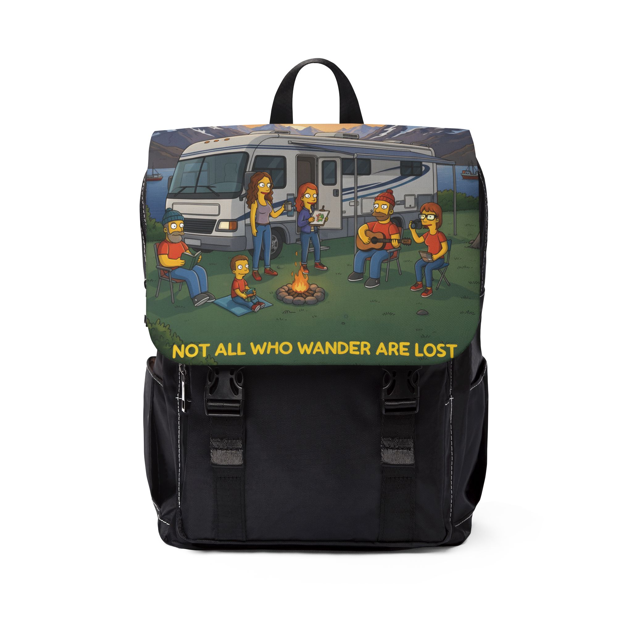 Unisex Casual Shoulder Backpack — "Not All Who Wander Are Lost" Design Sitcom-Line