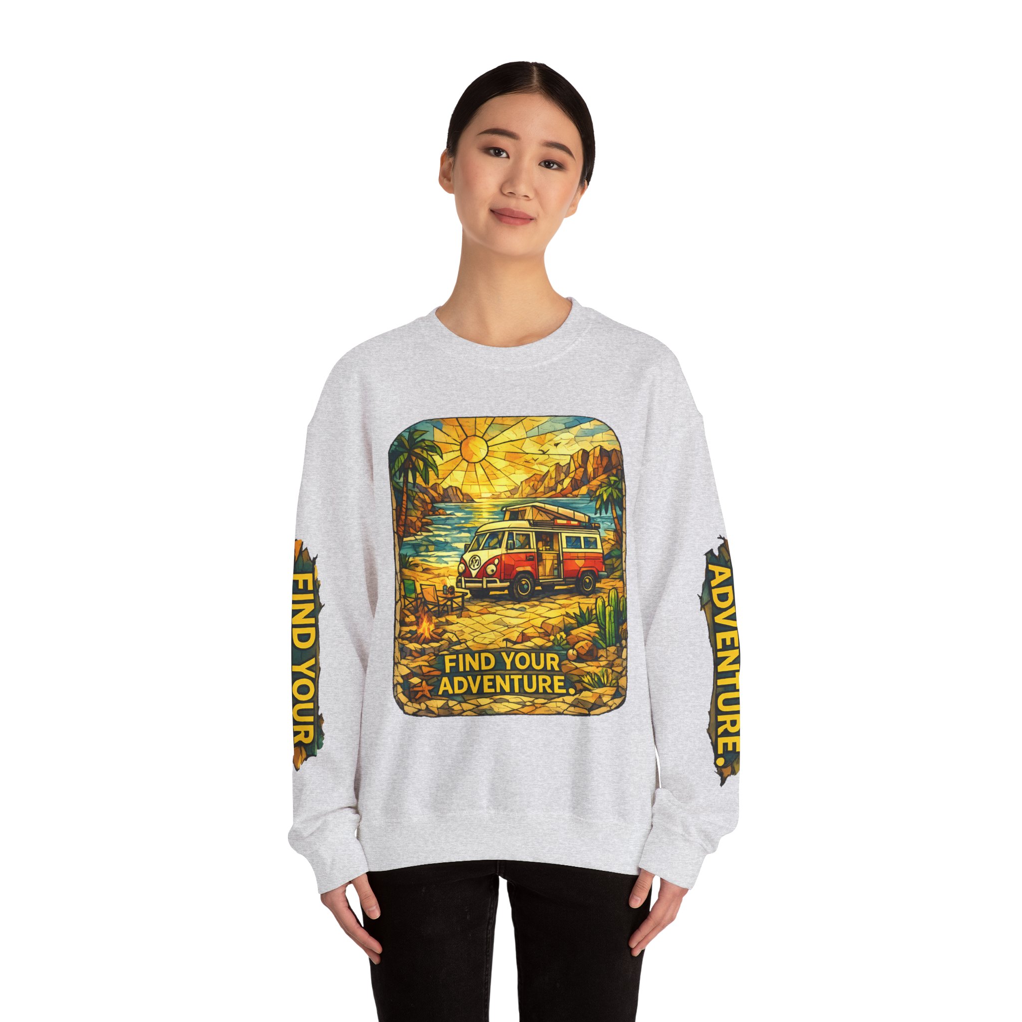 Unisex Heavy Blend™ Crewneck Sweatshirt — "Find Your Adventure" Design Cubic-Line