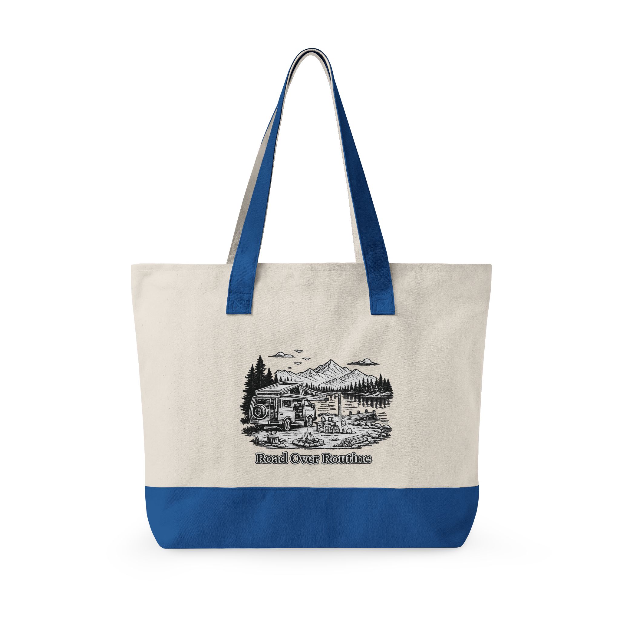 Zippered Canvas Tote — "Road Over Routine" (Design Minimal-Line)