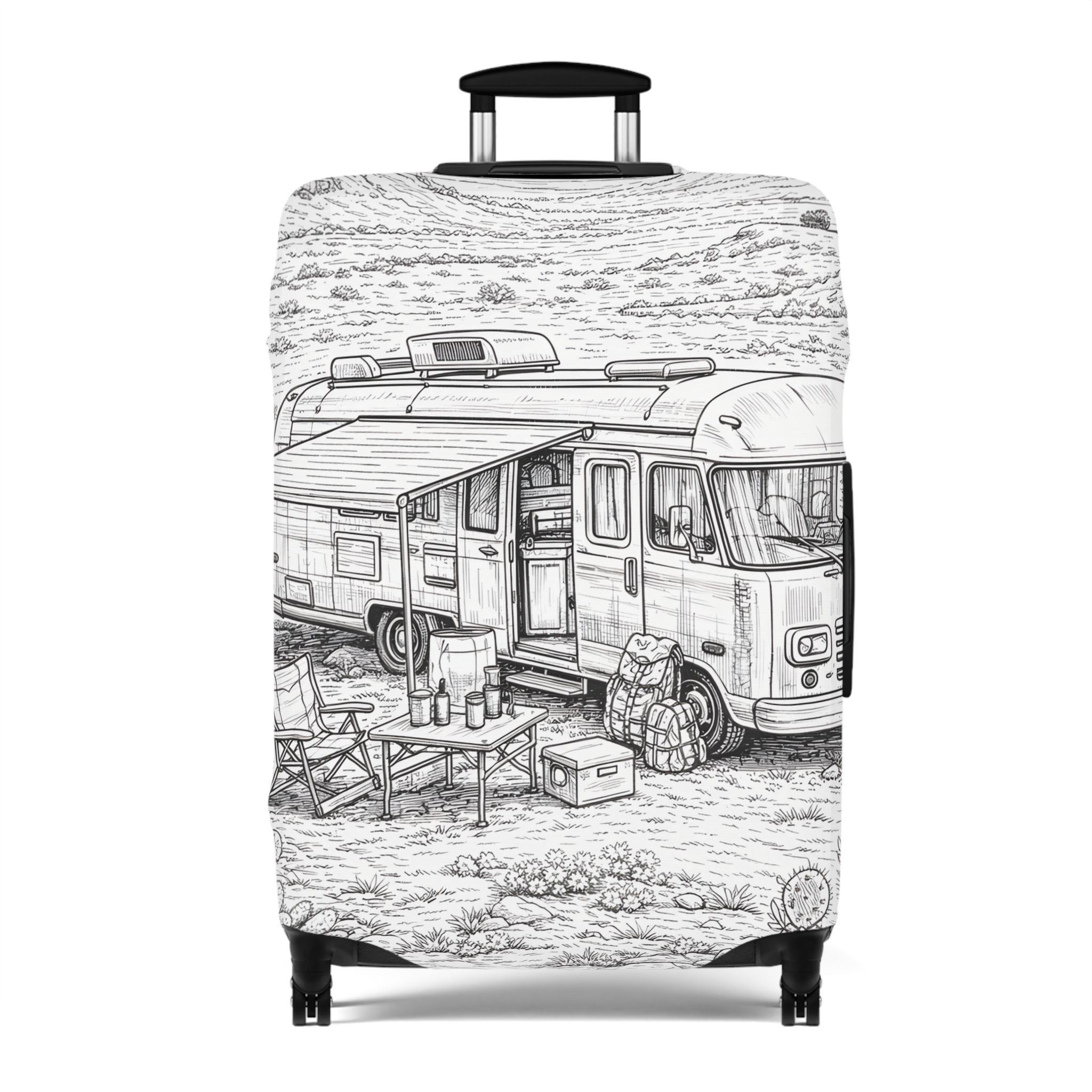 3419432765646364293_2048.jpeg Luggage Cover — Adventure Camper Sketch Travel Suitcase