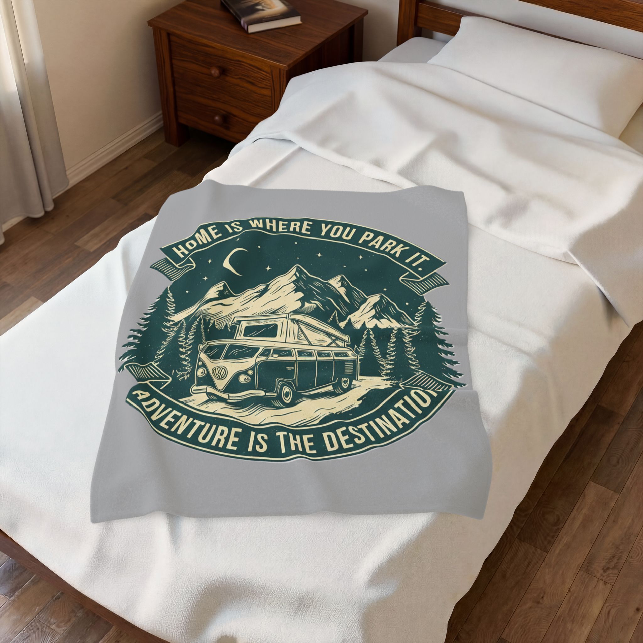 Velveteen Blanket —"Home Is Where You Park It-Adventure is the destination" Camper Throw