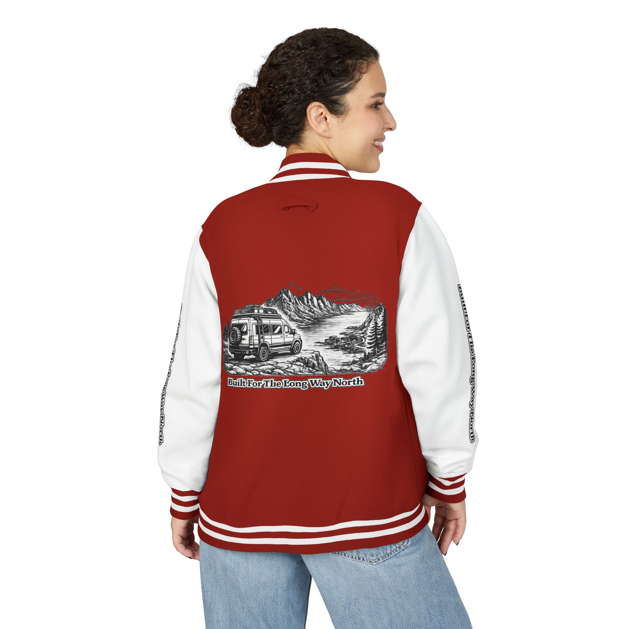 Unisex Heavyweight Letterman Jacket — "Built For The Long Way North" Travel Varsity Coat