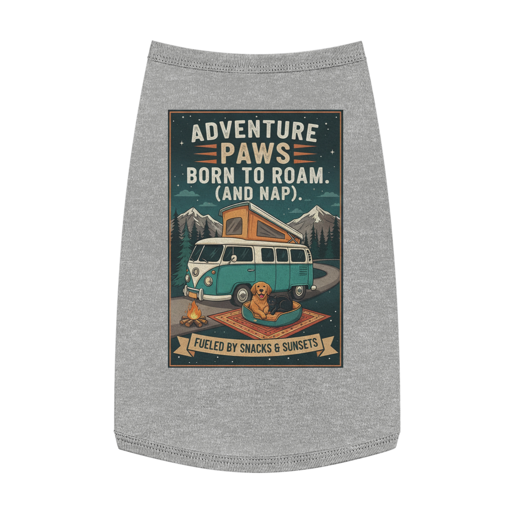 Pet Tank Top — "Adventure Paws Born to Roam (And Nap)" Camping Dog Shirt
