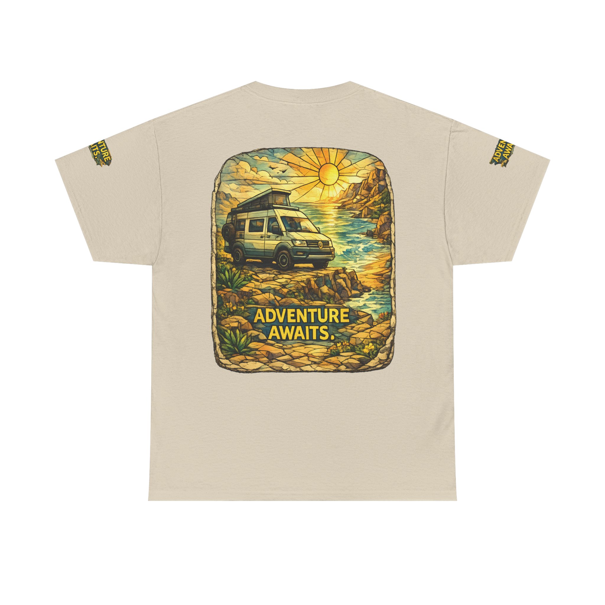Unisex Heavy Cotton Tee — "Adventure Awaits" Design Cubic-Line