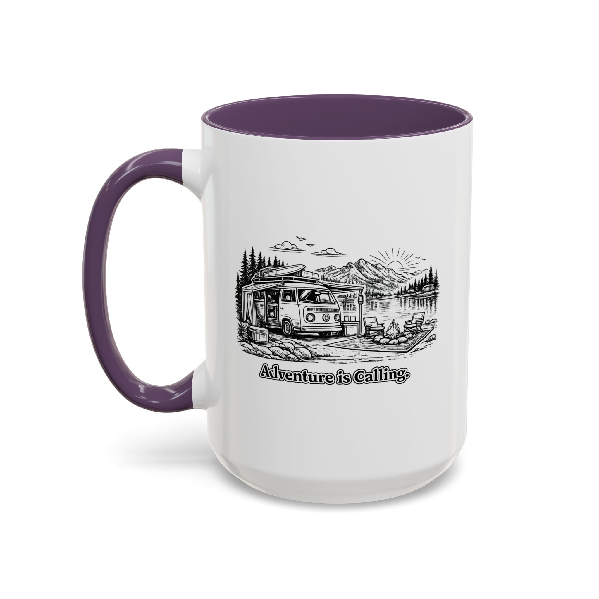 Accent Coffee Mug (11, 15oz) — "Adventure Is Calling" Design Minimal-Line