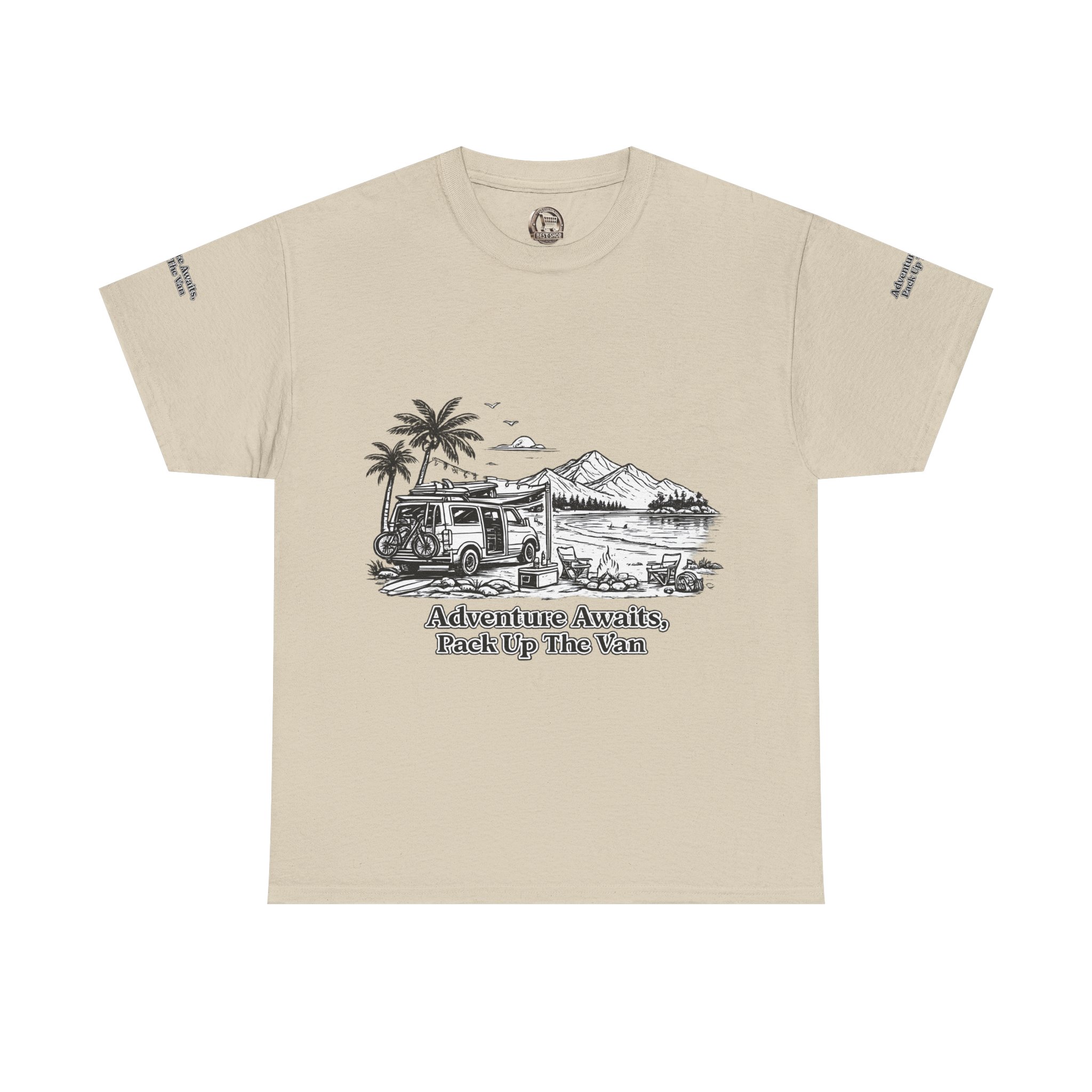 Unisex Heavy Cotton Tee — "Adventure Awaits,Pack Up The Van" Design Minimal-Line