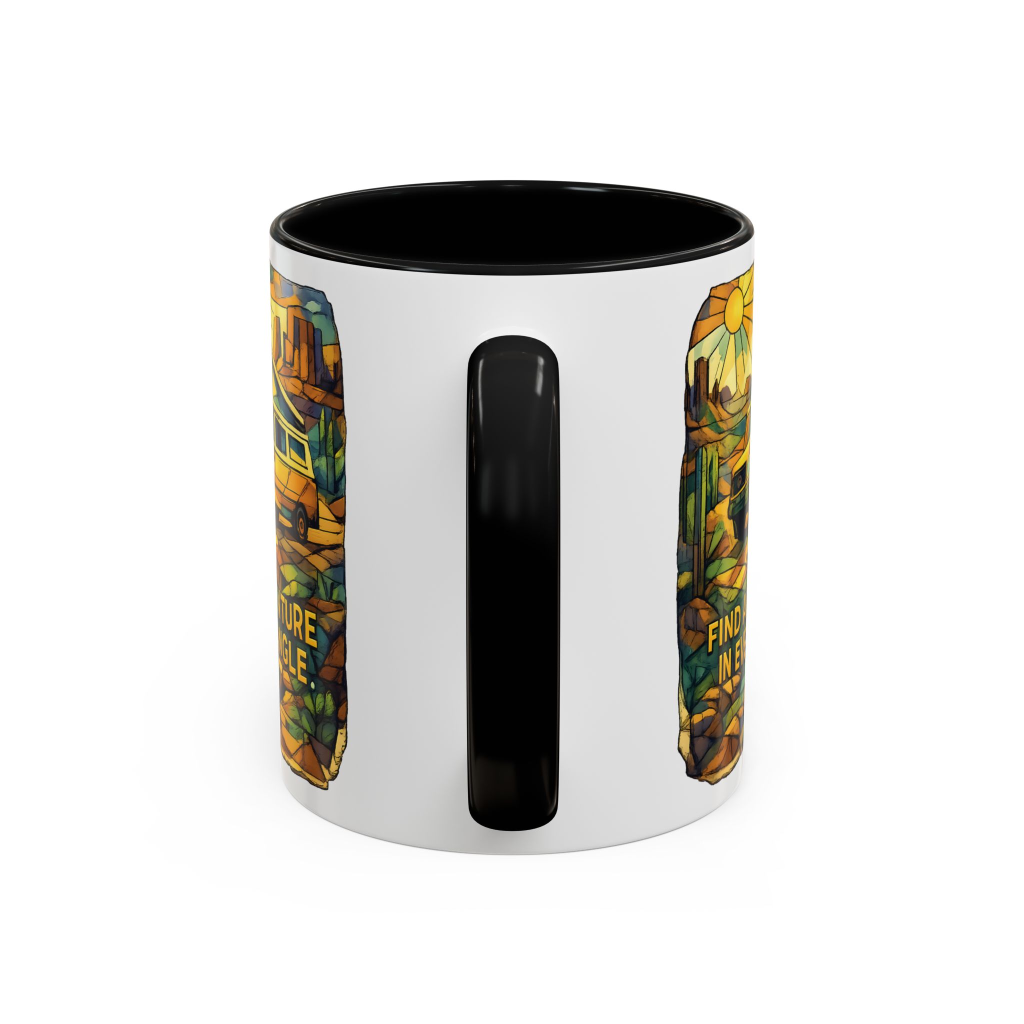 Accent Coffee Mug (11, 15oz) — "Find Adventure In Every Corner" Design Cubic-Line