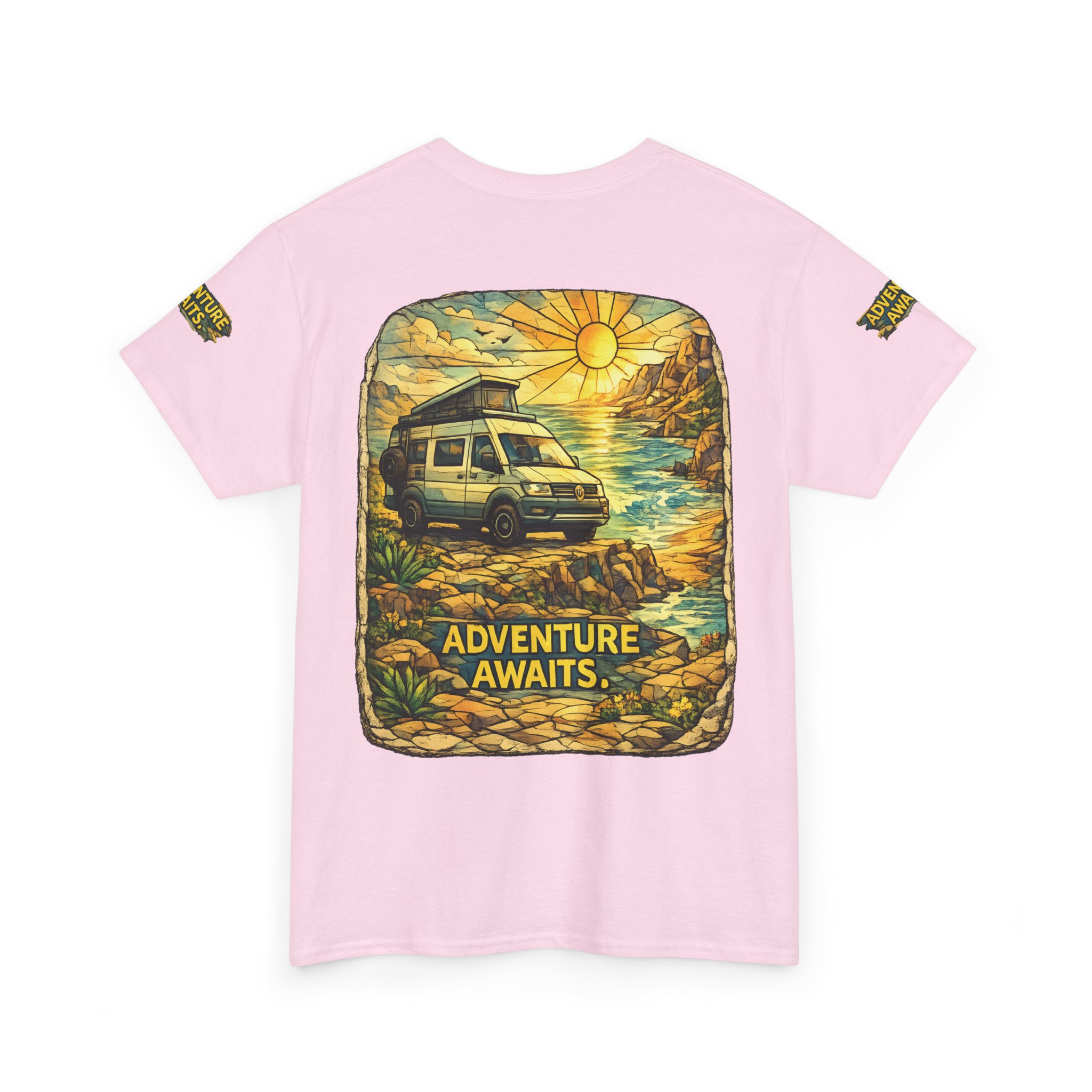 Unisex Heavy Cotton Tee — "Adventure Awaits" Design Cubic-Line