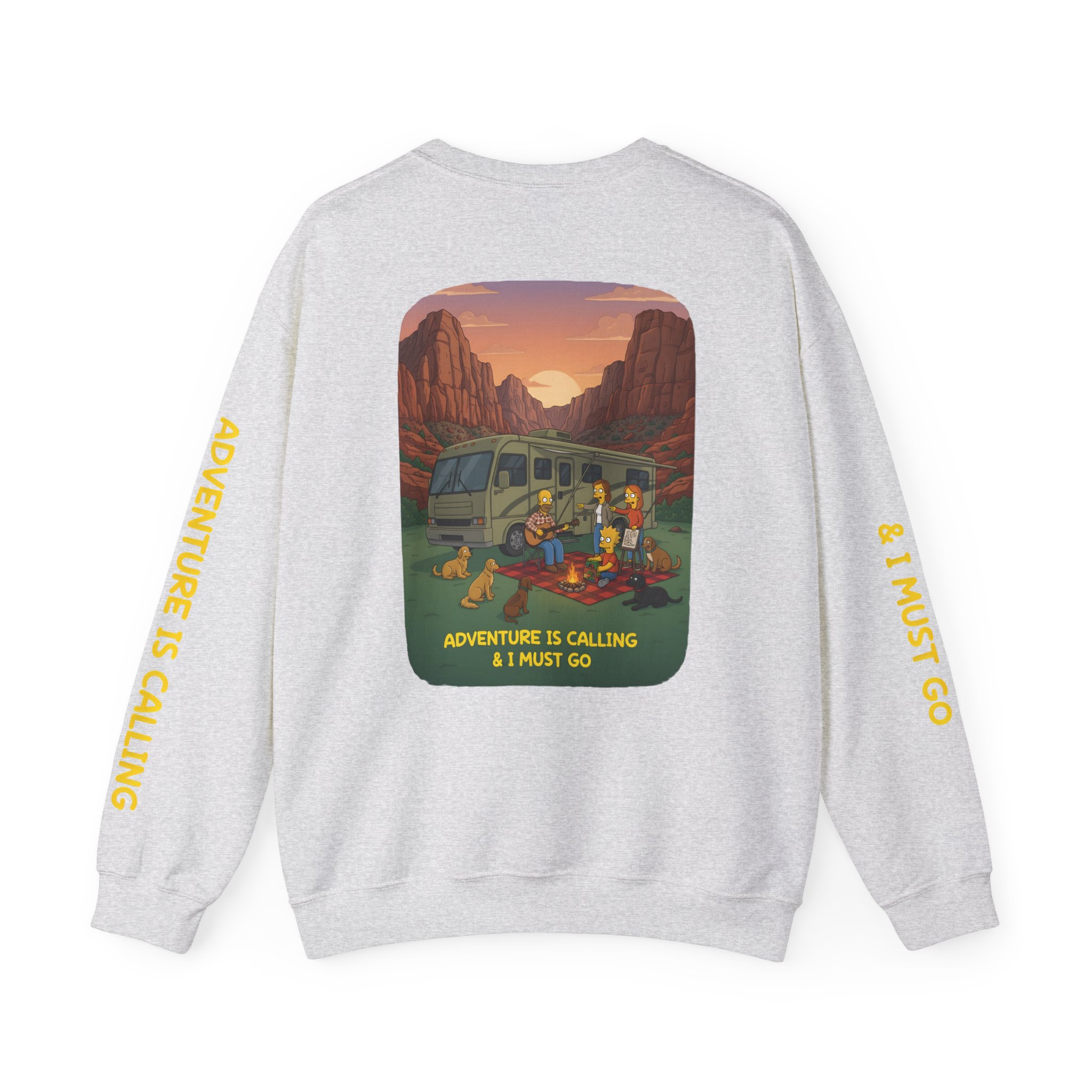 Unisex Heavy Blend™ Crewneck Sweatshirt — "Adventure Is Calling-I Must Go" Design Sitcom-Line