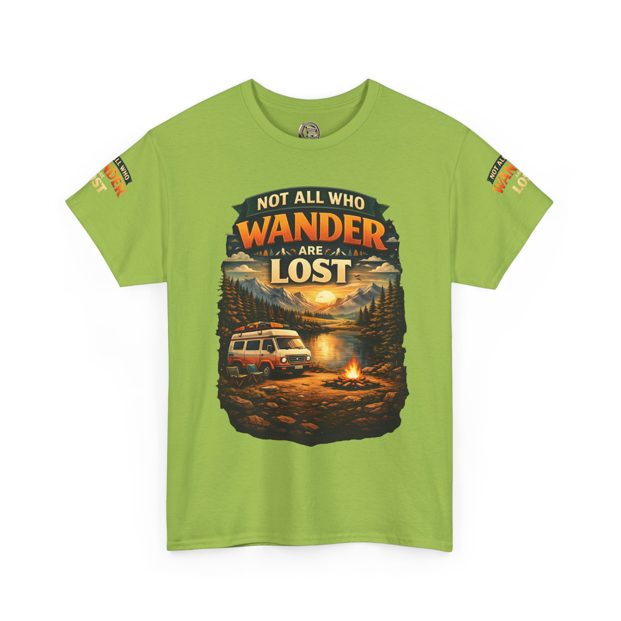 Unisex Heavy Cotton Tee — "Not All Who Wander Are Lost" Design Scenic-Line