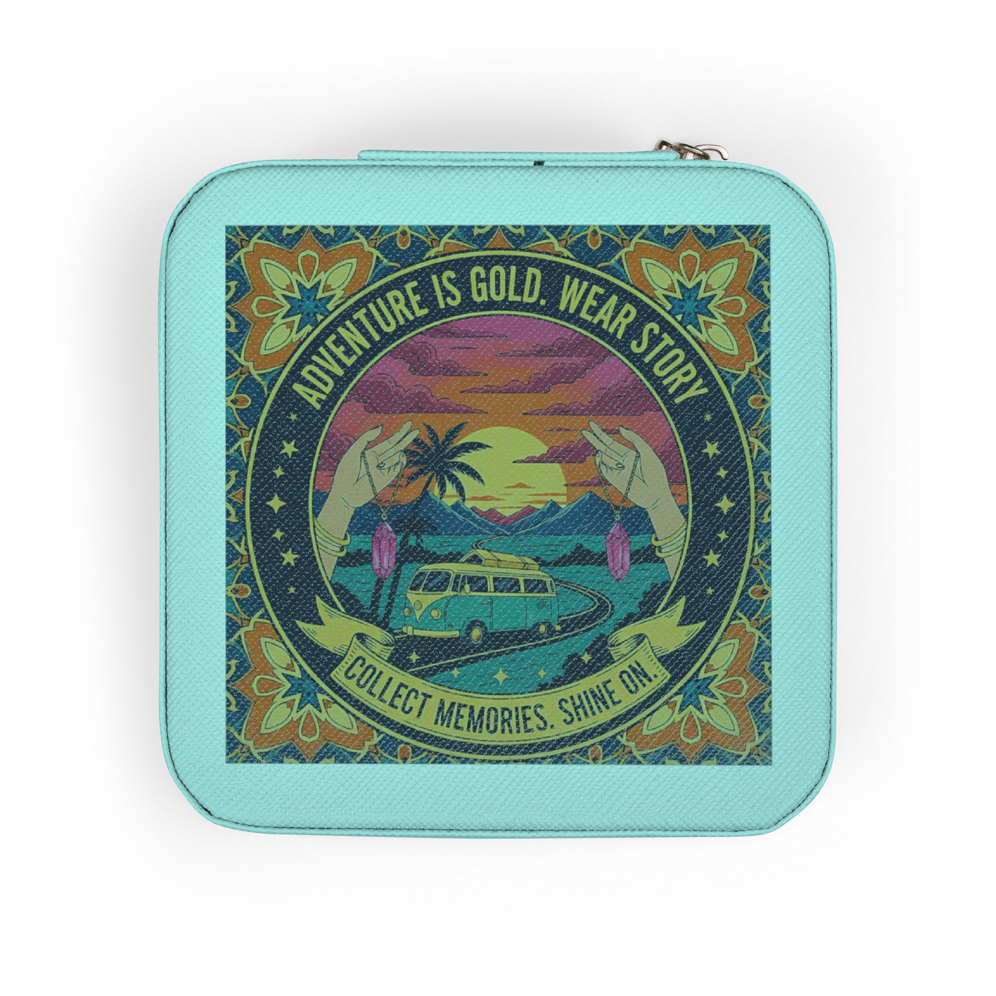 Retro Sunset Jewelry Travel Case — Compact Organizer for Rings, Earrings & Necklaces