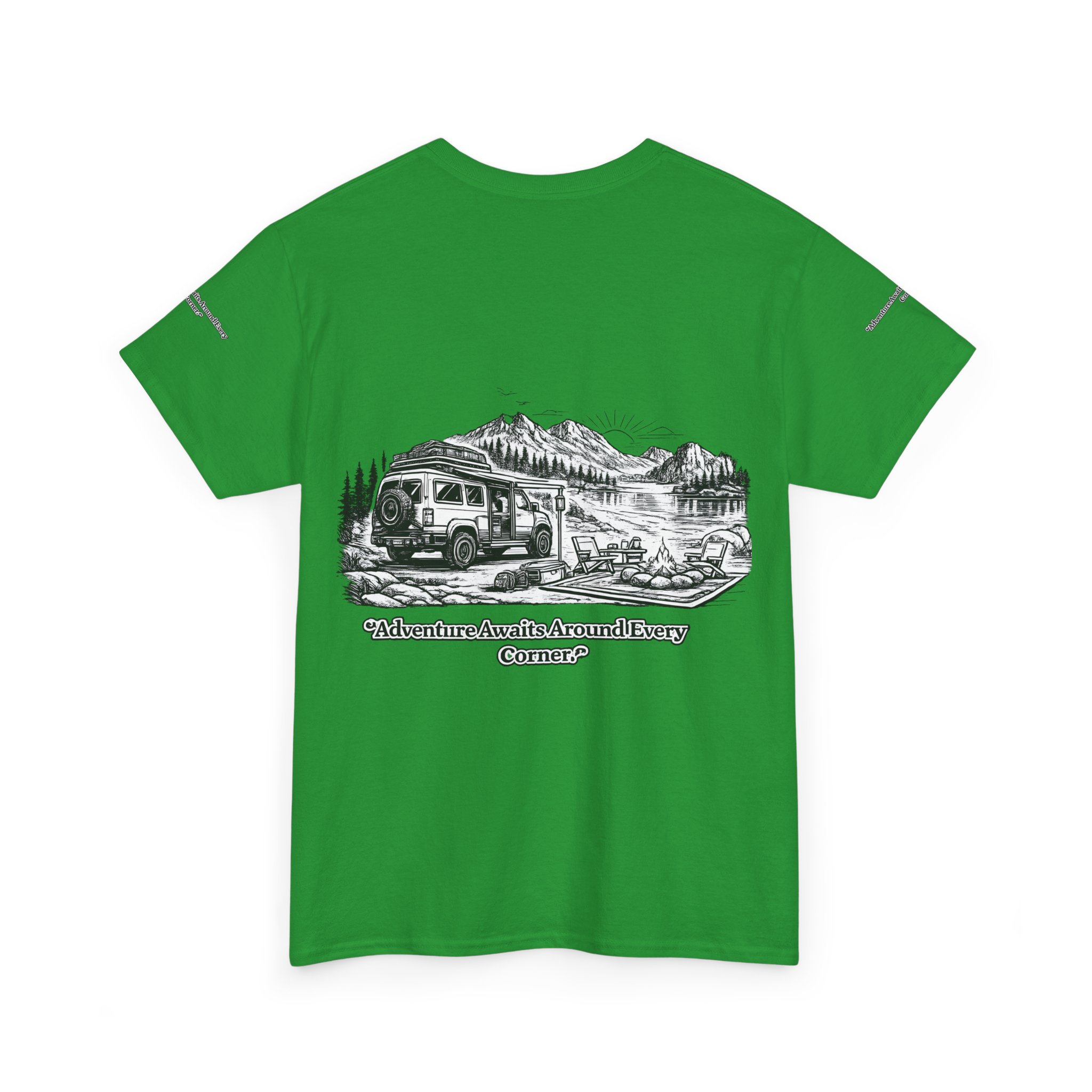 Unisex Heavy Cotton Tee — "Adventure Awaits Around Every Corner" Design Minimal-Line