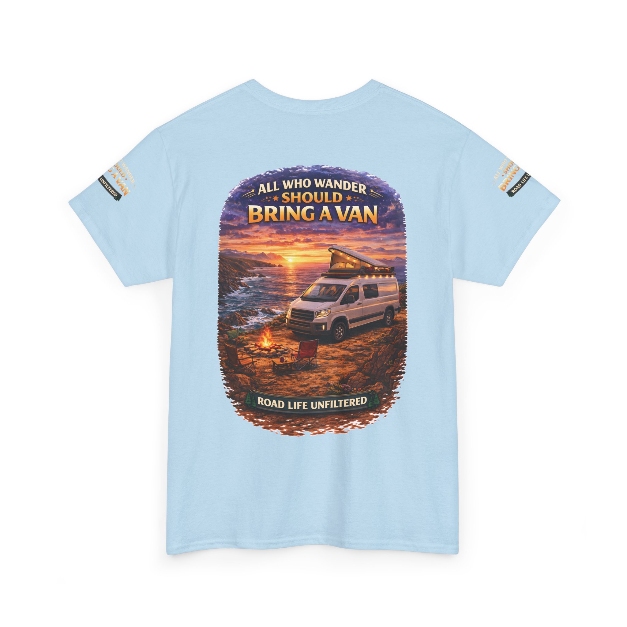 Unisex Heavy Cotton Tee — "All Who wander Should Bring A Van" Design Scenic-Line