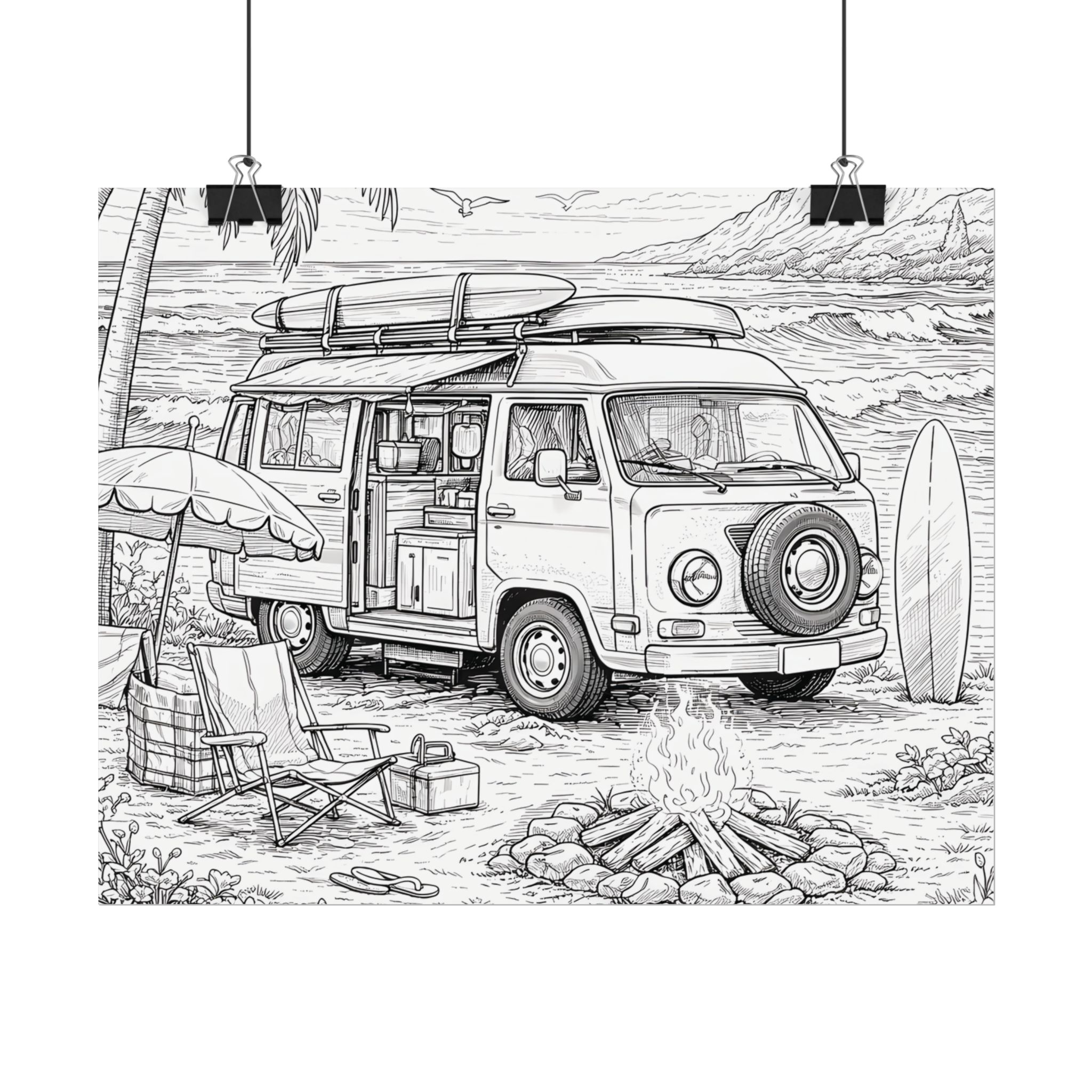 Campervan Poster — Vintage RV Camping Landscape Wall Art