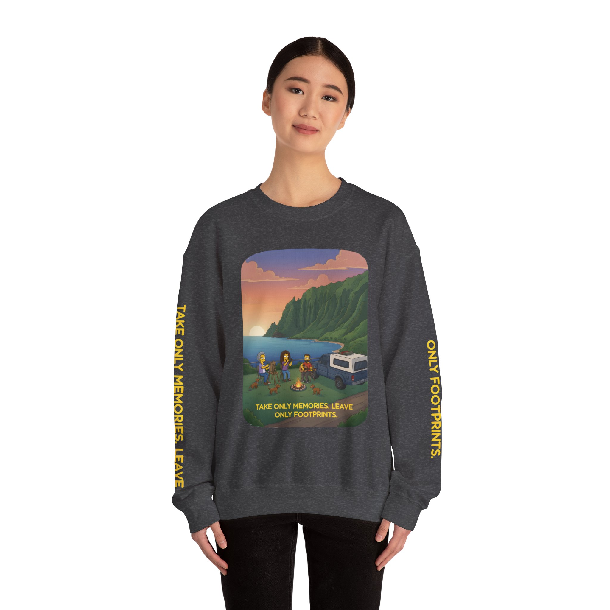 Unisex Heavy Blend™ Crewneck Sweatshirt — "Take Only Memories-Leave Only Footprints" Design Sitcom-Line