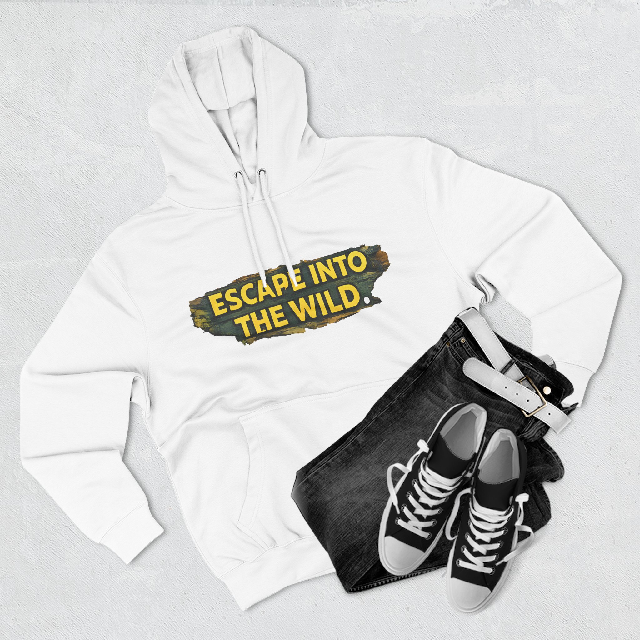 Three-Panel Fleece Hoodie - "Escape Into The Wild" Design Cubic-Line