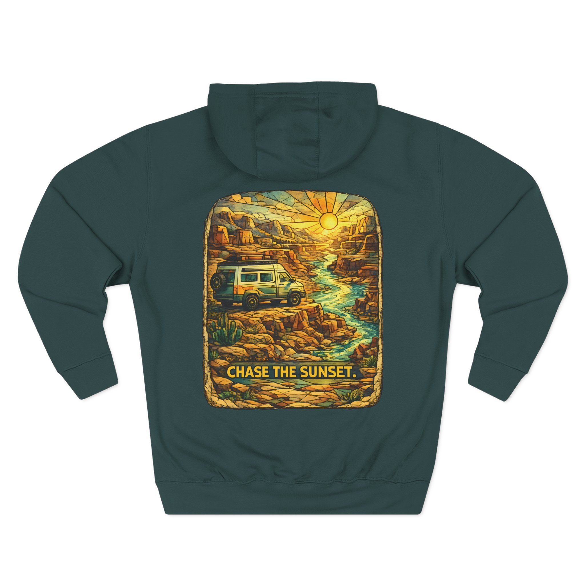 Three-Panel Fleece Hoodie - "Chase The Sunset" Design Cubic-Line
