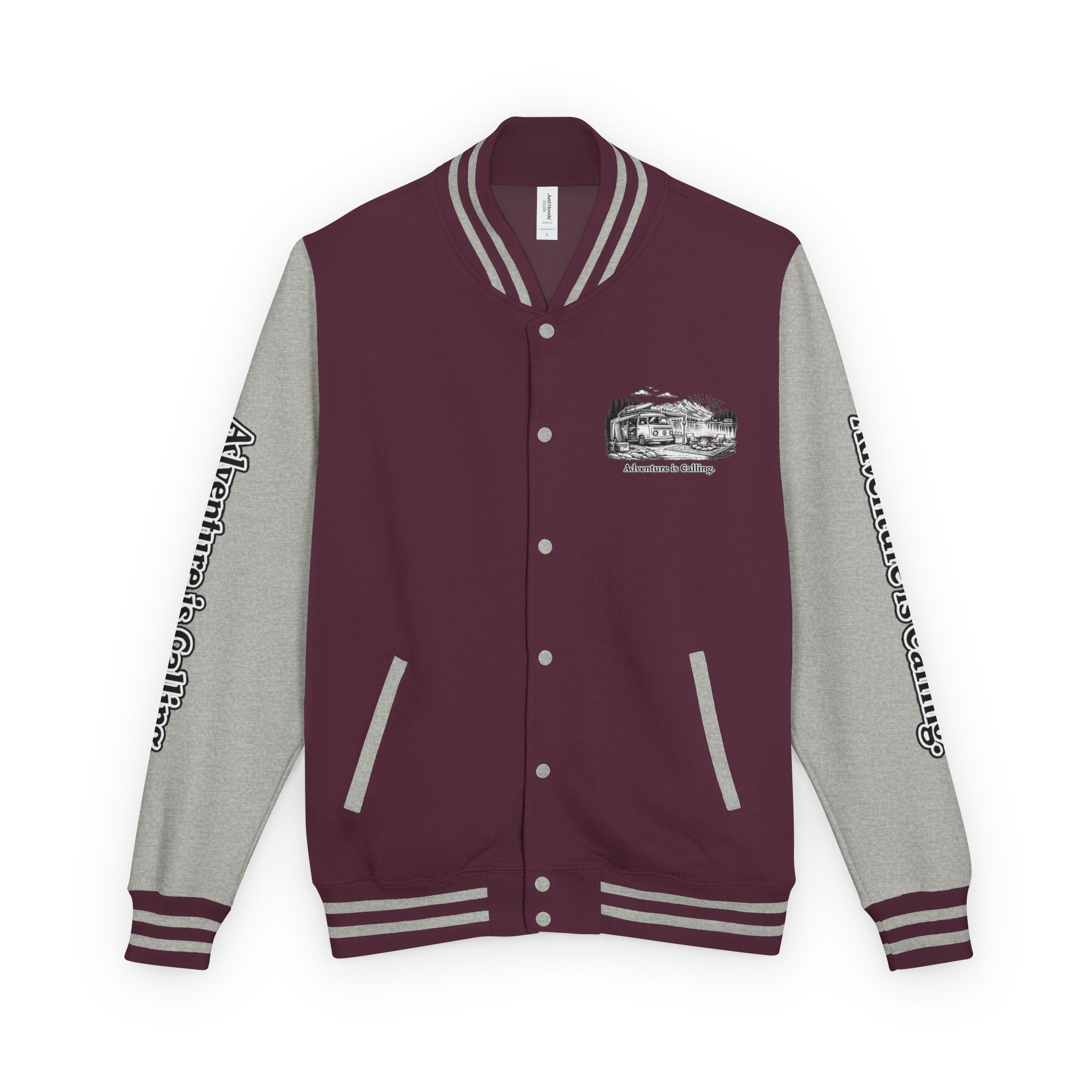 3454935954975910910_2048-1.jpeg Unisex Heavyweight Letterman Jacket — "Adventure Is Calling" Travel Varsity Coat