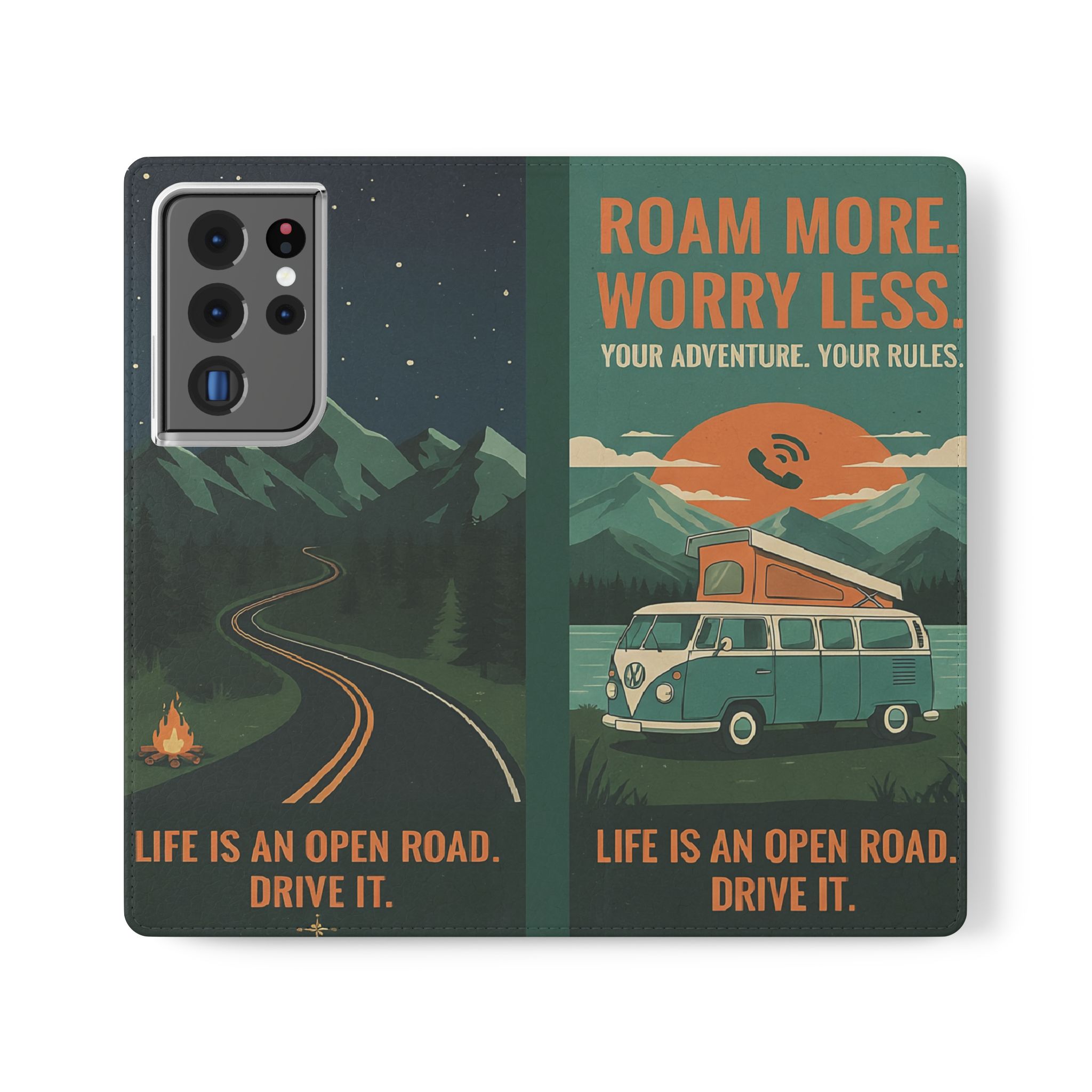 Flip Phone Case — "Roam More Worry Less - Life Is An Open Road" Phone Wallet
