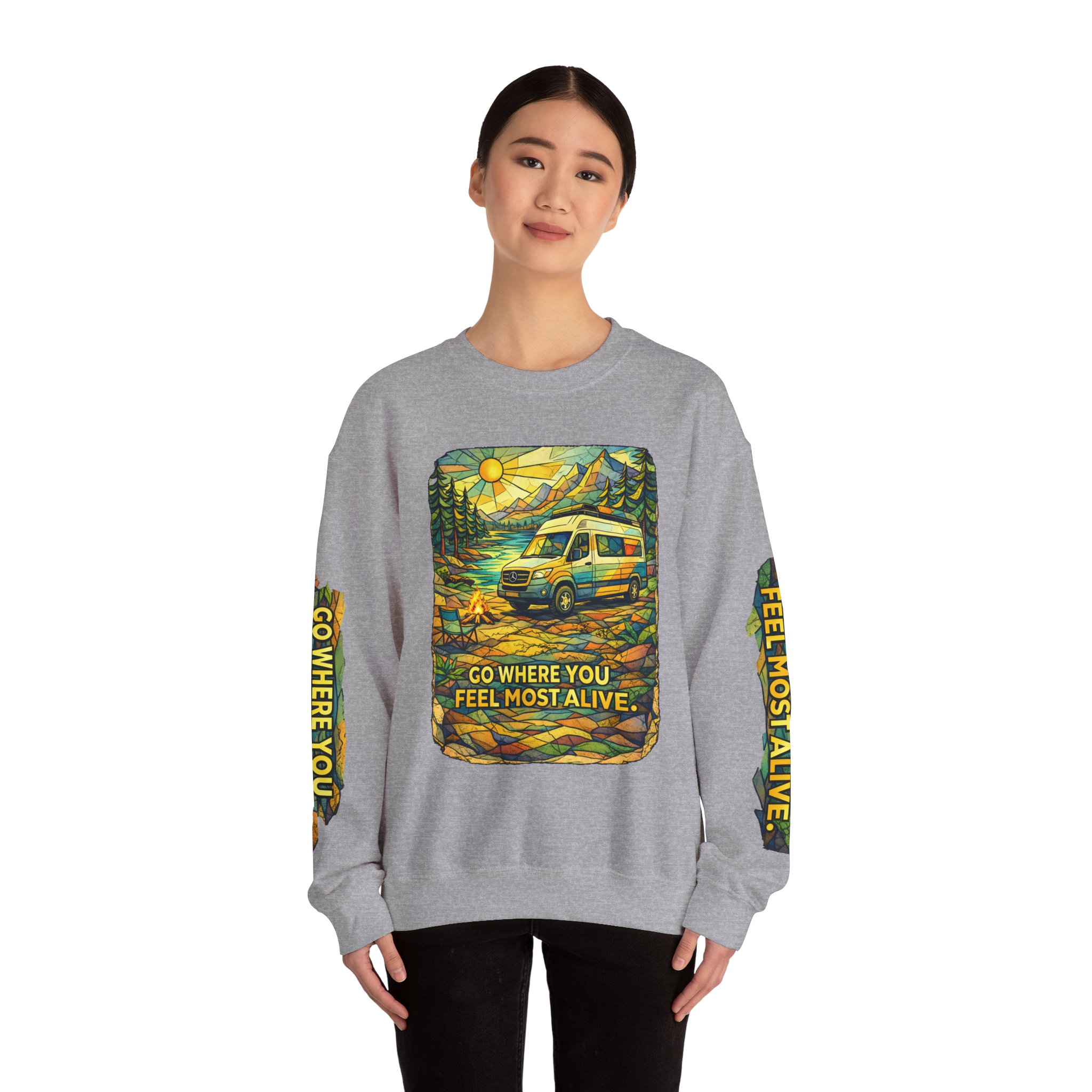 Unisex Heavy Blend™ Crewneck Sweatshirt — "Go Where You Feel Most Alive" Design Cubic-Line