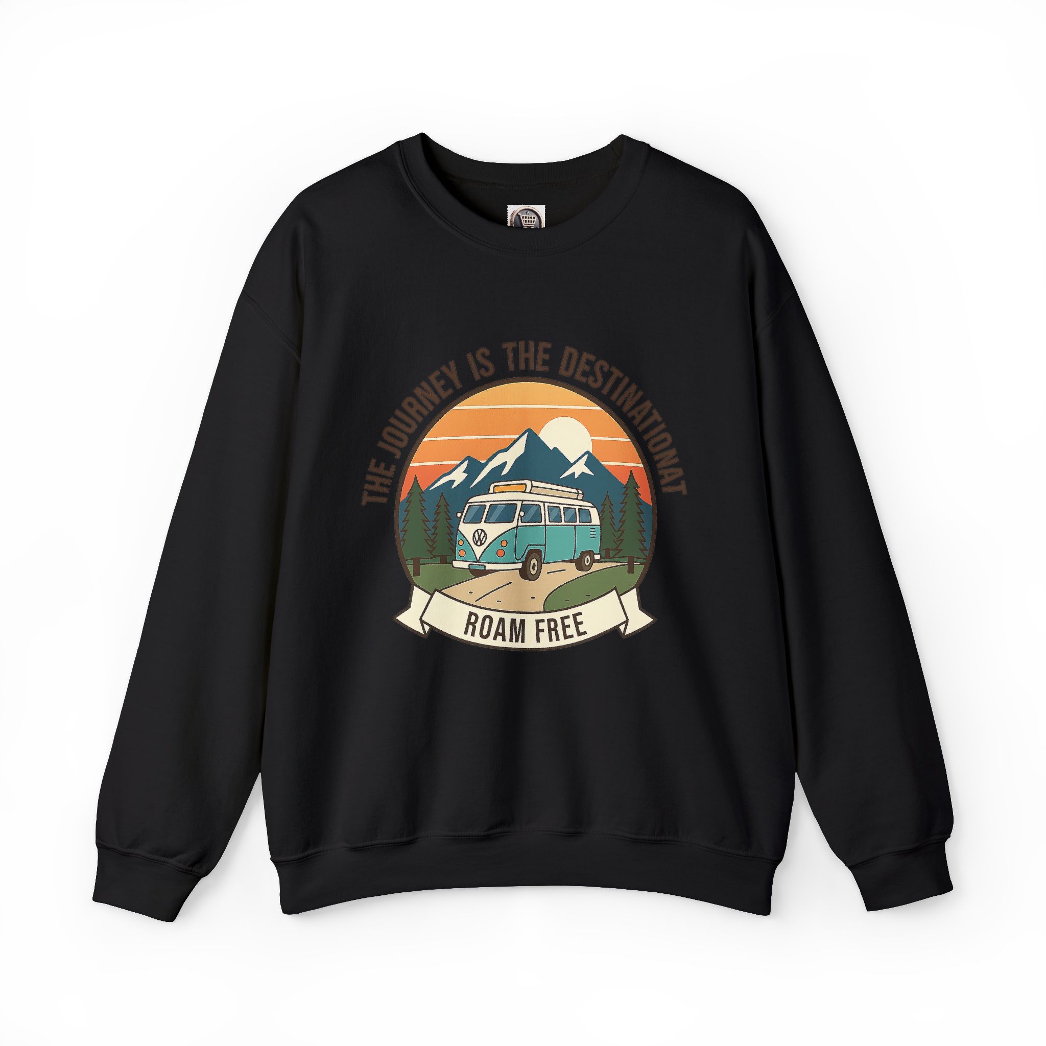 Crewneck Sweatshirt — "The Journey is the destination-Roam Free" Camper Vintage Mountain Adventure Crewneck