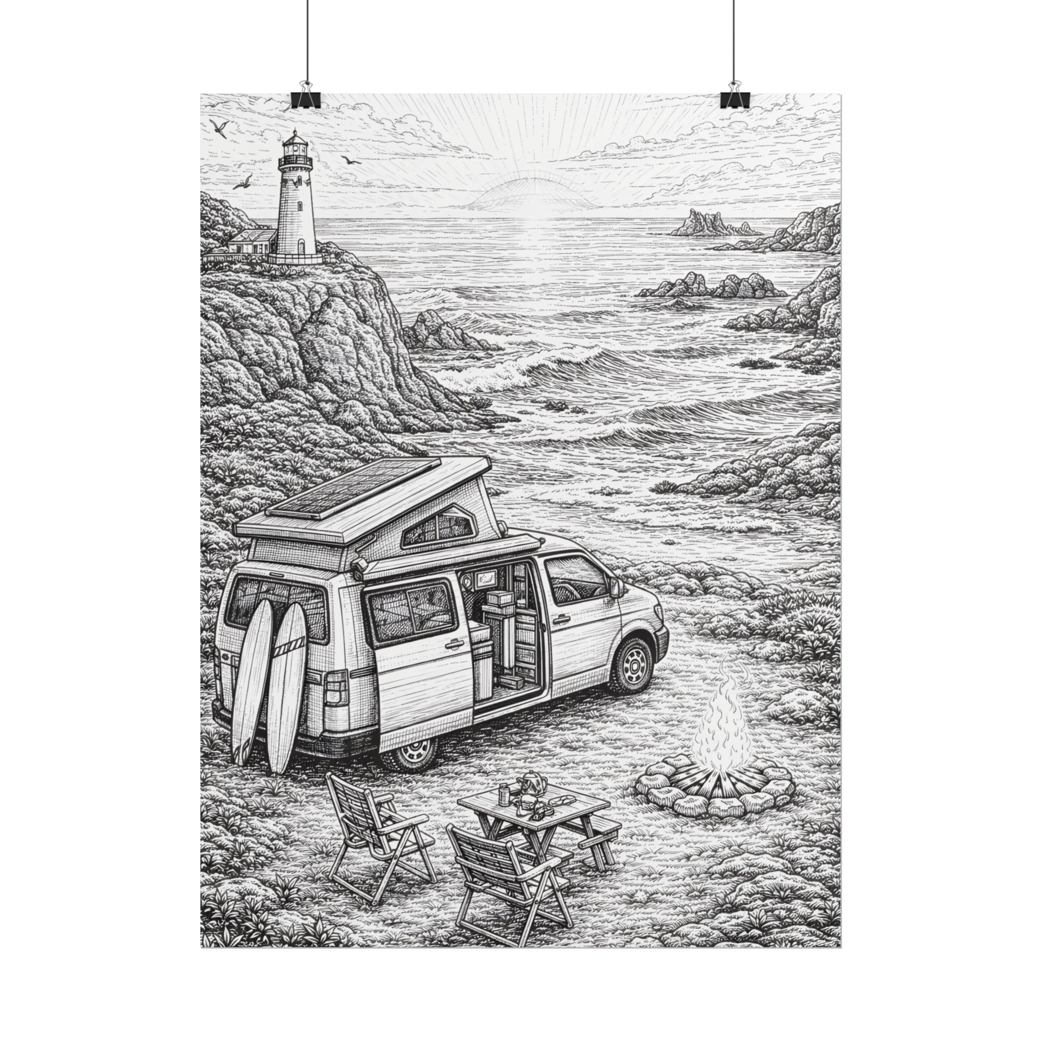 Campervan Poster — Vintage RV Camping Landscape Wall Art