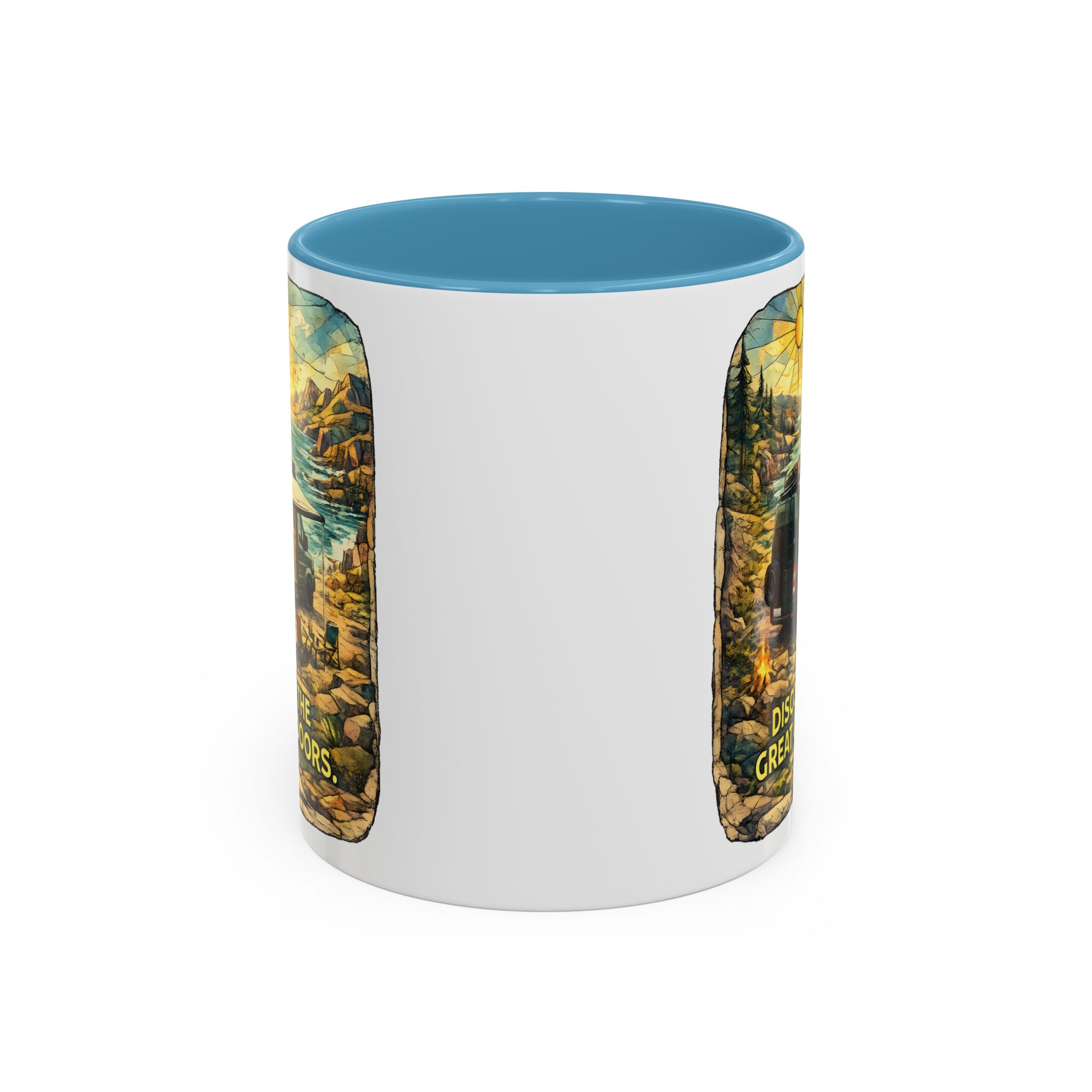 Accent Coffee Mug (11, 15oz) — "Discover The Great Outdoors" Design Cubic-Line
