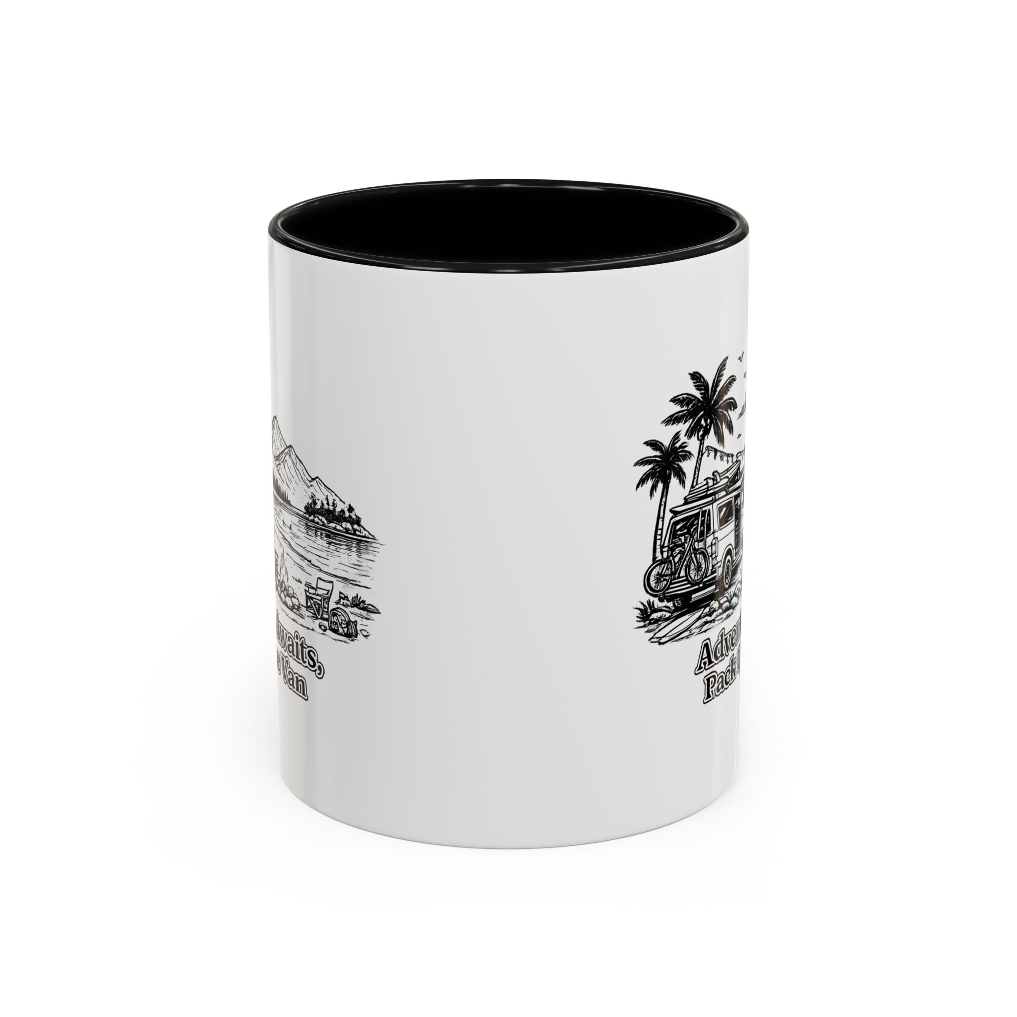 Accent Coffee Mug (11, 15oz) — "Adventure Awaits,Pack Up The Van" Design Minimal-Line
