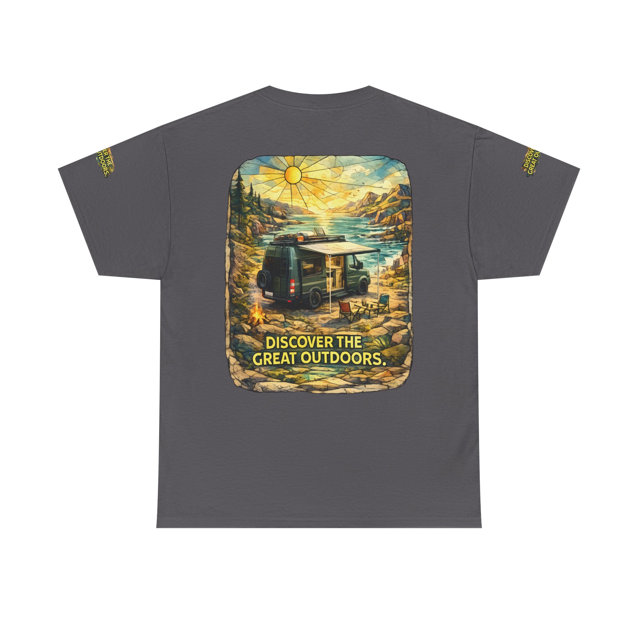 Unisex Heavy Cotton Tee — "Discover The Great Outdoors" Design Cubic-Line