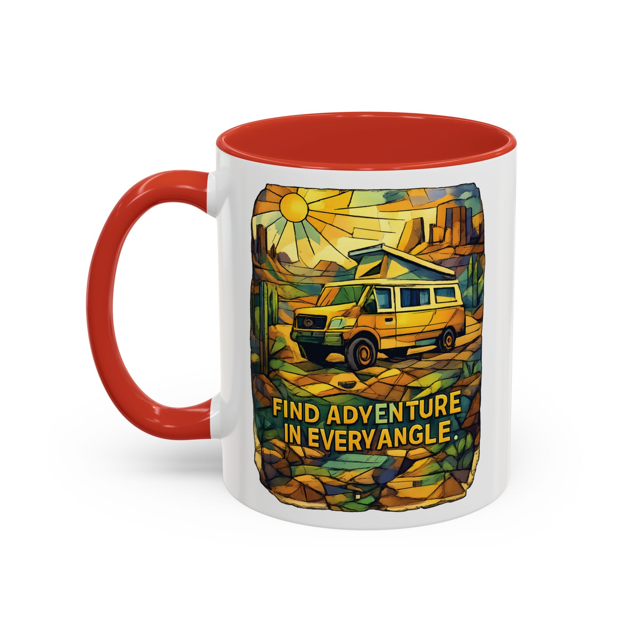 Accent Coffee Mug (11, 15oz) — "Find Adventure In Every Corner" Design Cubic-Line