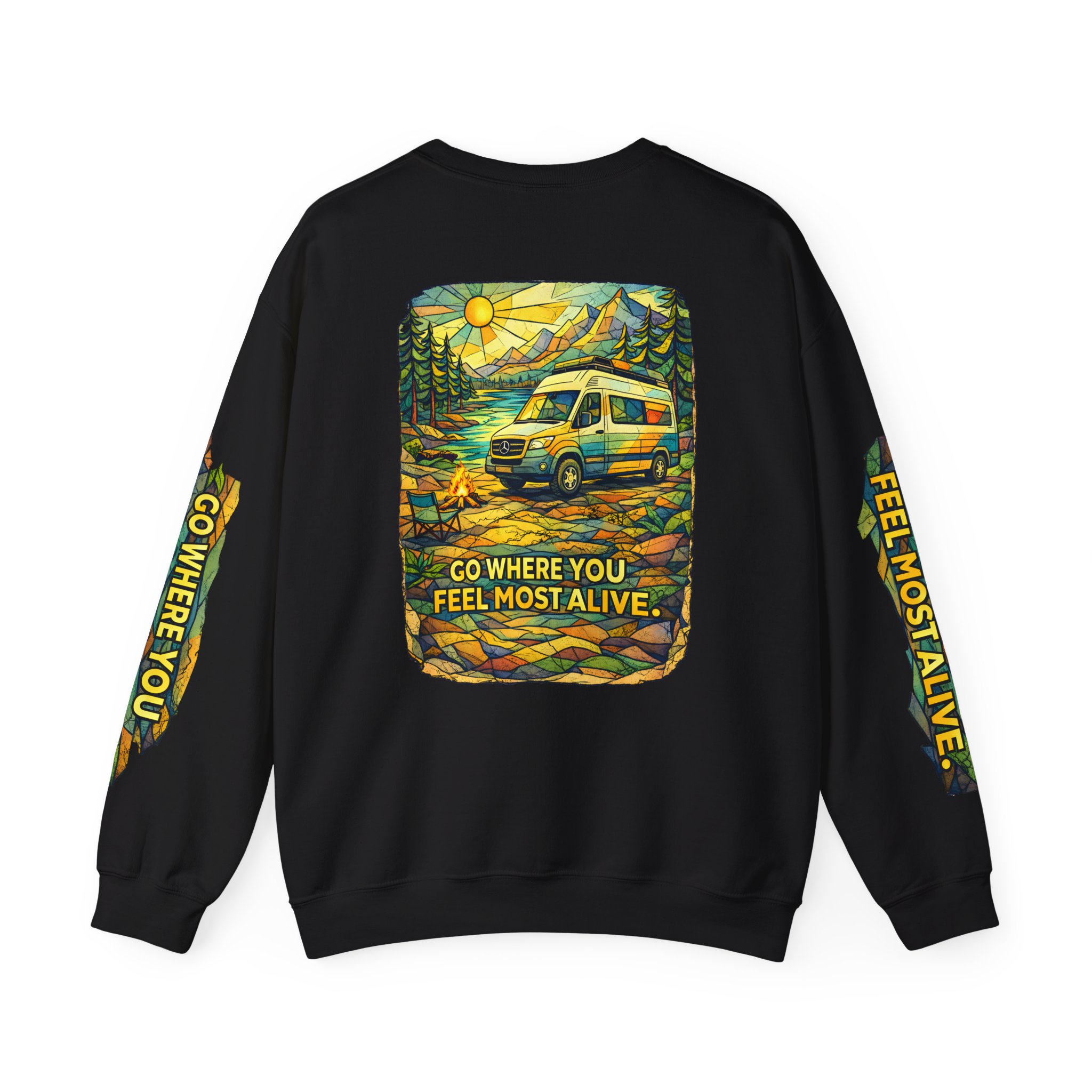 Unisex Heavy Blend™ Crewneck Sweatshirt — "Go Where You Feel Most Alive" Design Cubic-Line