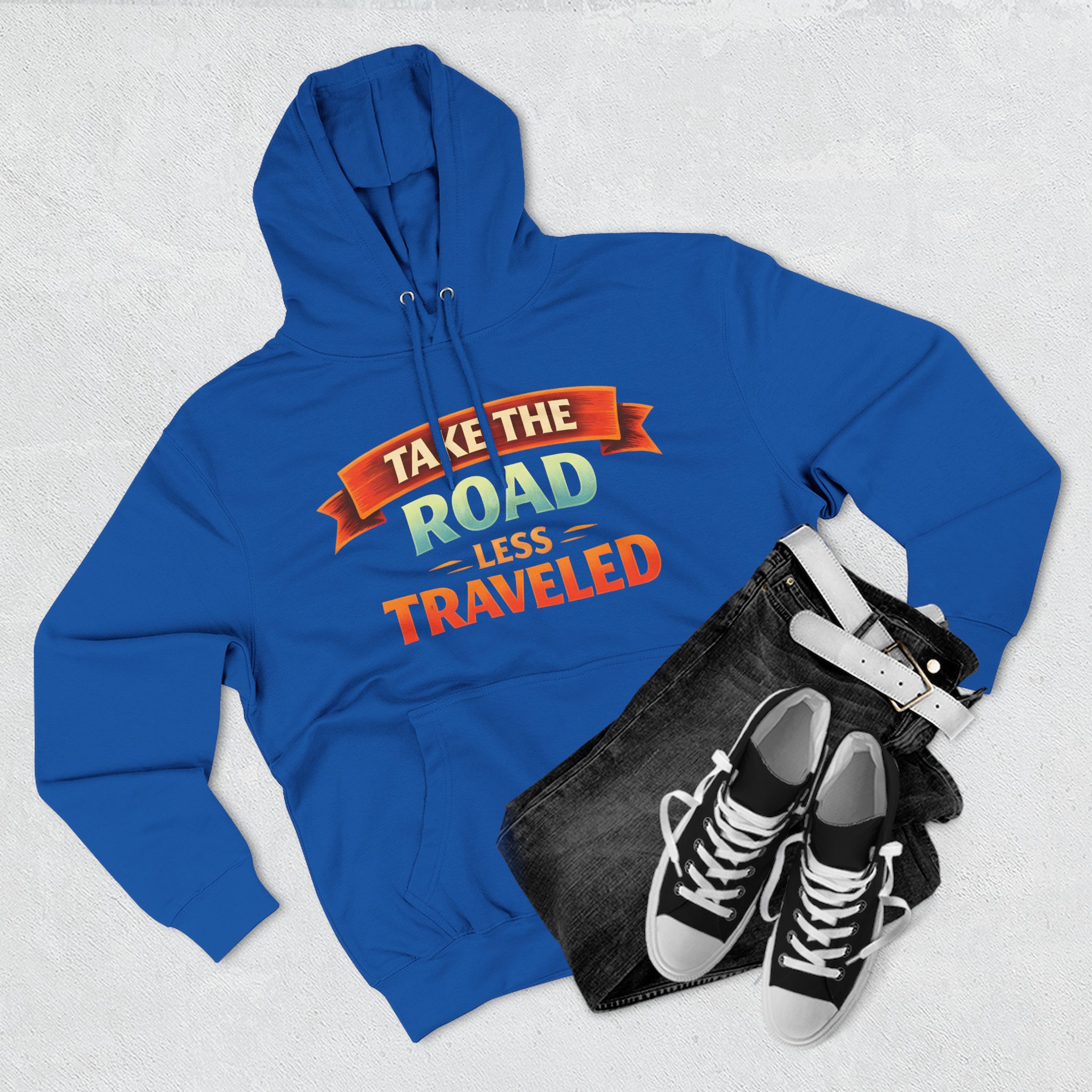 Three-Panel Fleece Hoodie - "Take The Road Less Traveled" Design Scenic-Line