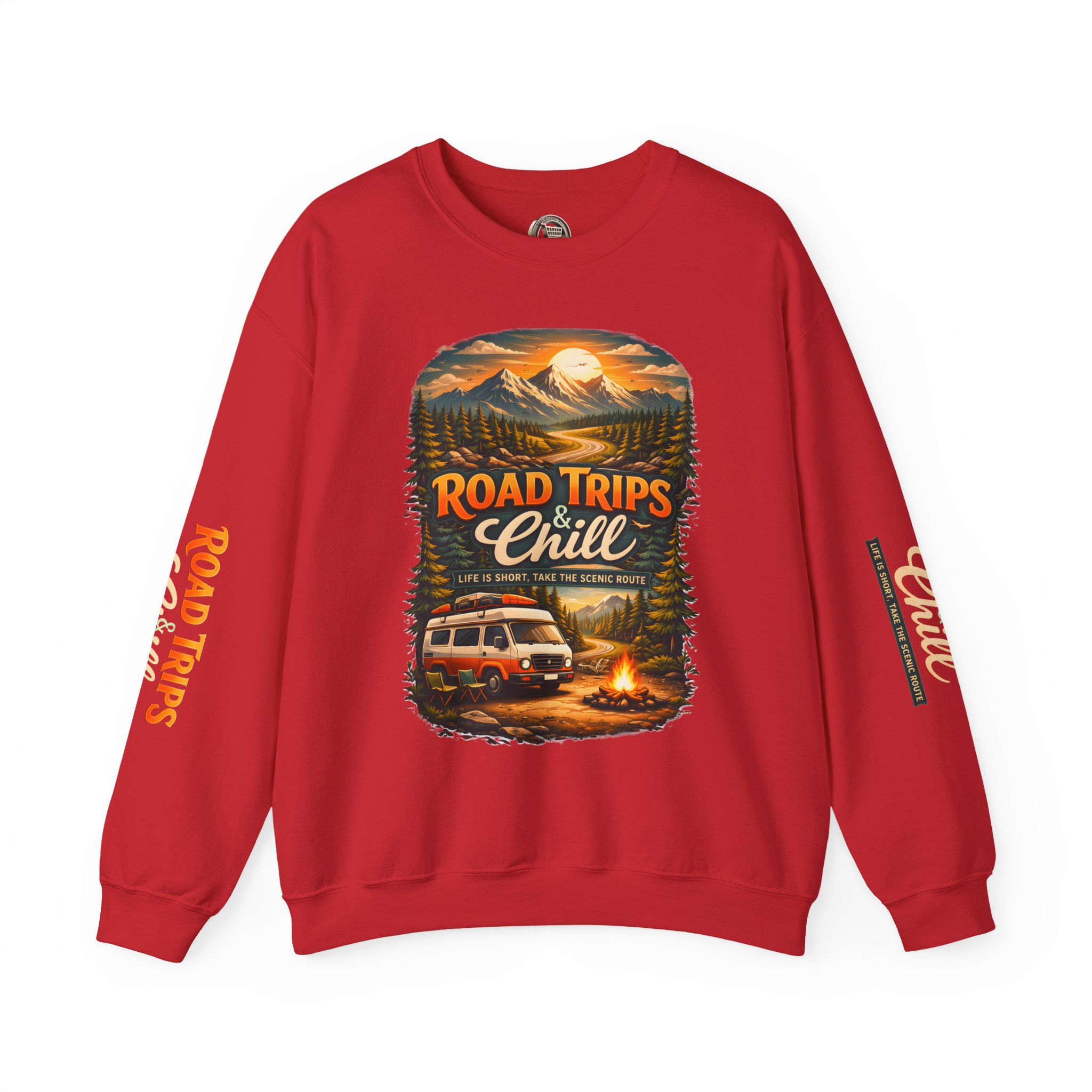 3485940775313893869_2048.jpeg Unisex Heavy Blend™ Crewneck Sweatshirt — "Road Trips & Chill" Design Scenic-Line